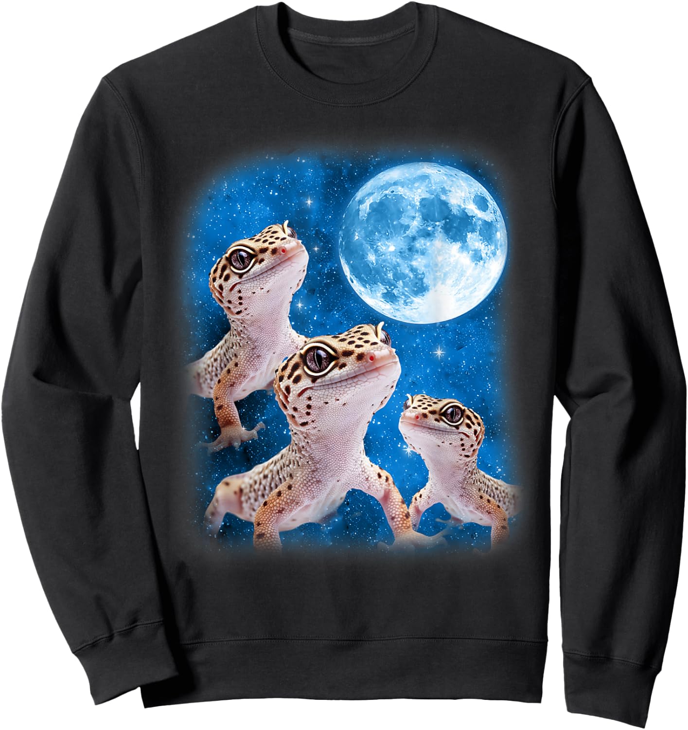 Gecko Howling At The Space Full Moon At Night Starry Sky Sweatshirt - Sweatshirt | Black