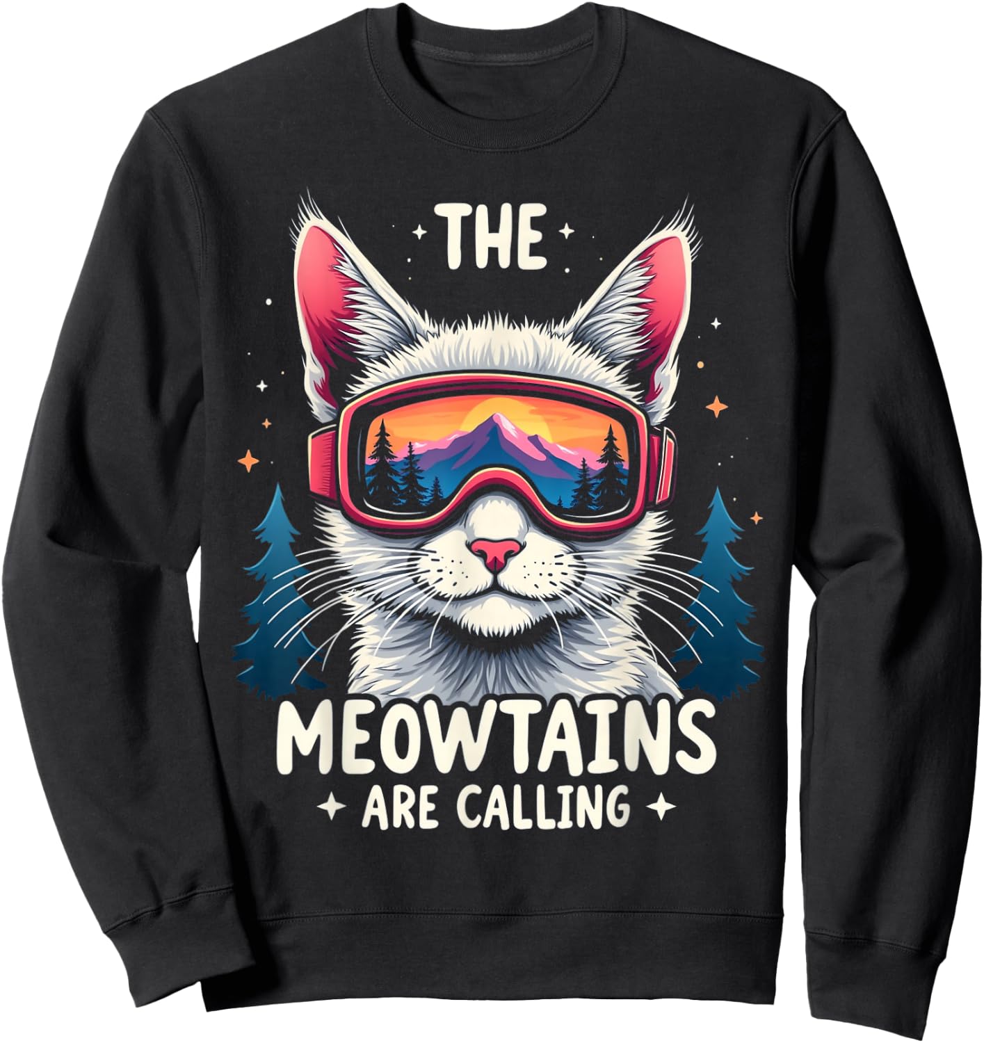 THE MEOWTAINS ARE CALLING Cat Mountain Adventure Sweatshirt - Sweatshirt | Black