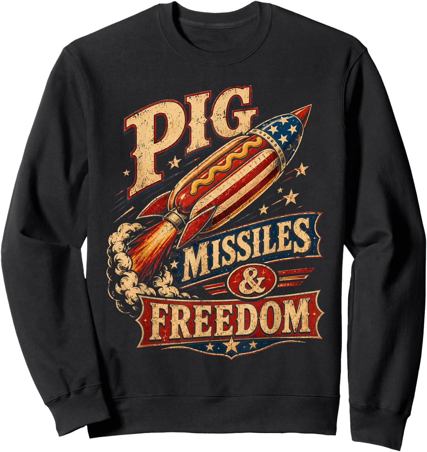 4th of July Hotdog Pig Missiles and Freedom Patriotic BBQ Sweatshirt - Sweatshirt | Black