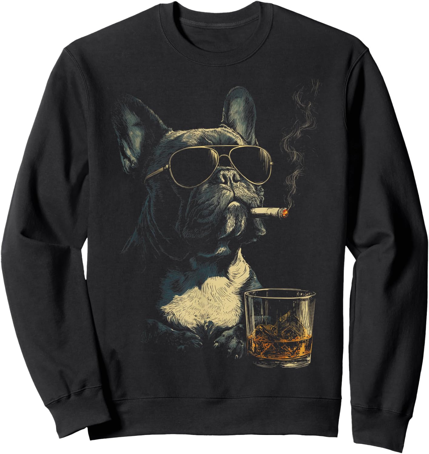 Französische Bulldogge Rauchende Zigarette Whisky Liebhaber Lustiger Hund Sweatshirt - Sweatshirt | Black