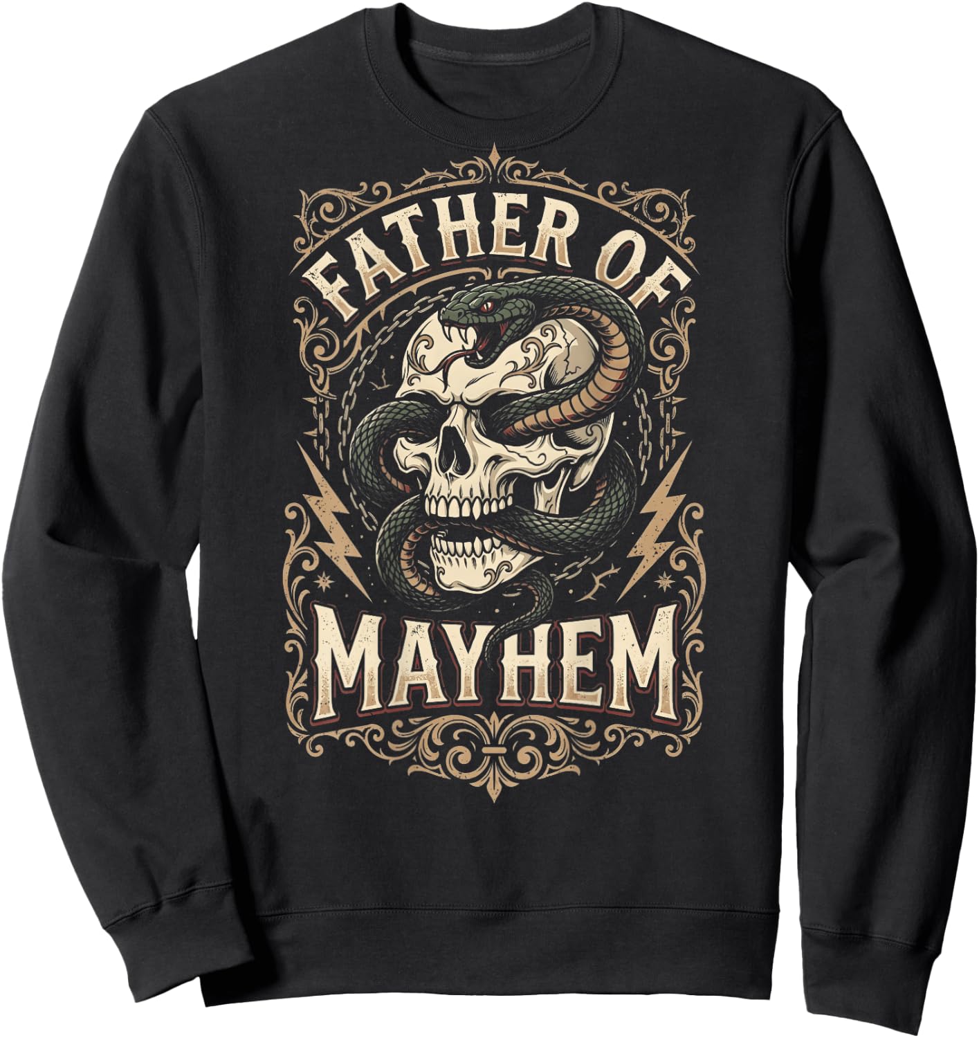 Father of Mayhem Vintage Gothic Skull Snake Tattoo (On Back) Sweatshirt - Sweatshirt | Black