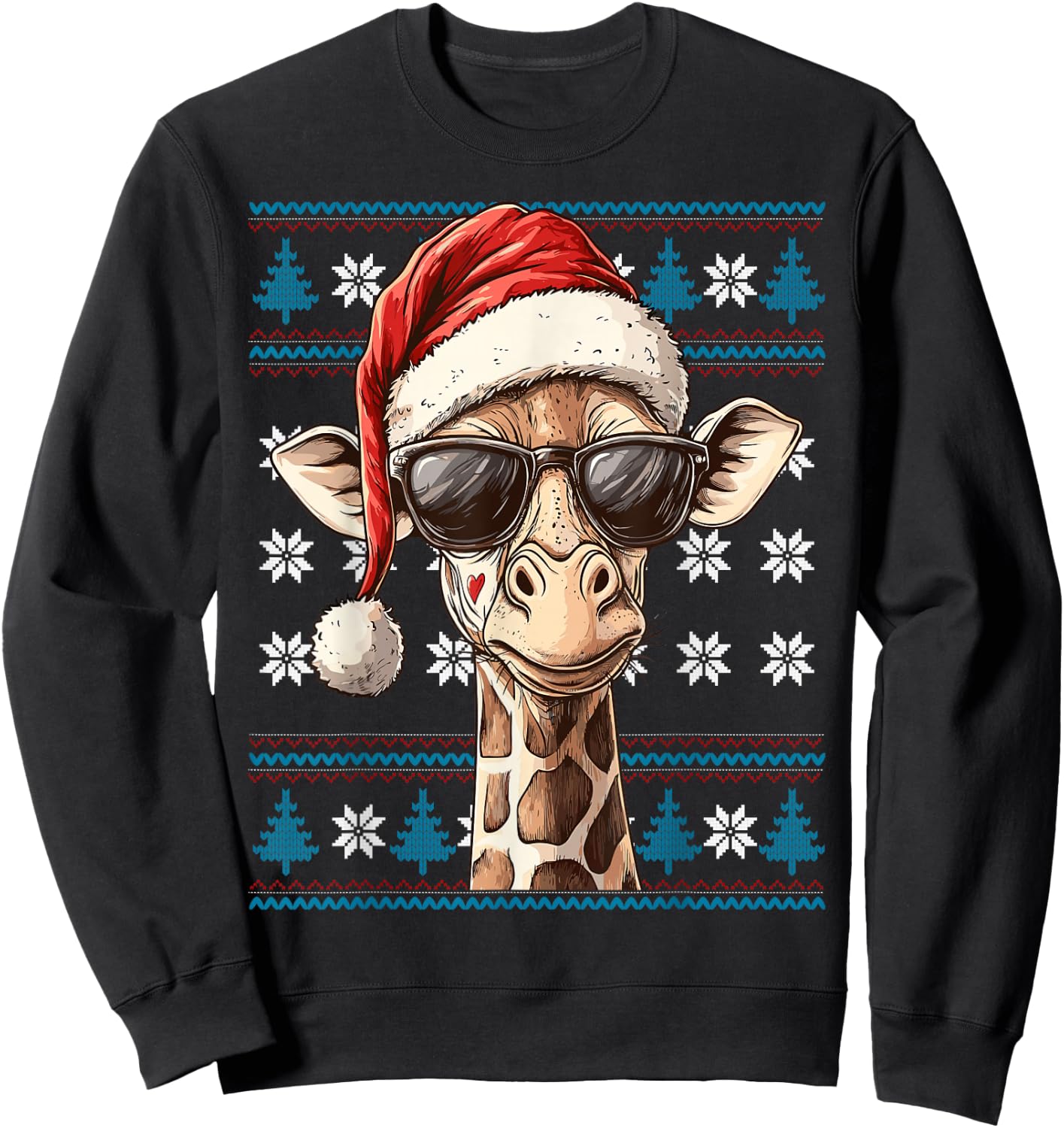 Giraffe Santa Hat Ugly Christmas Sweater Giraffe Lover Xmas Sweatshirt - Sweatshirt | Black