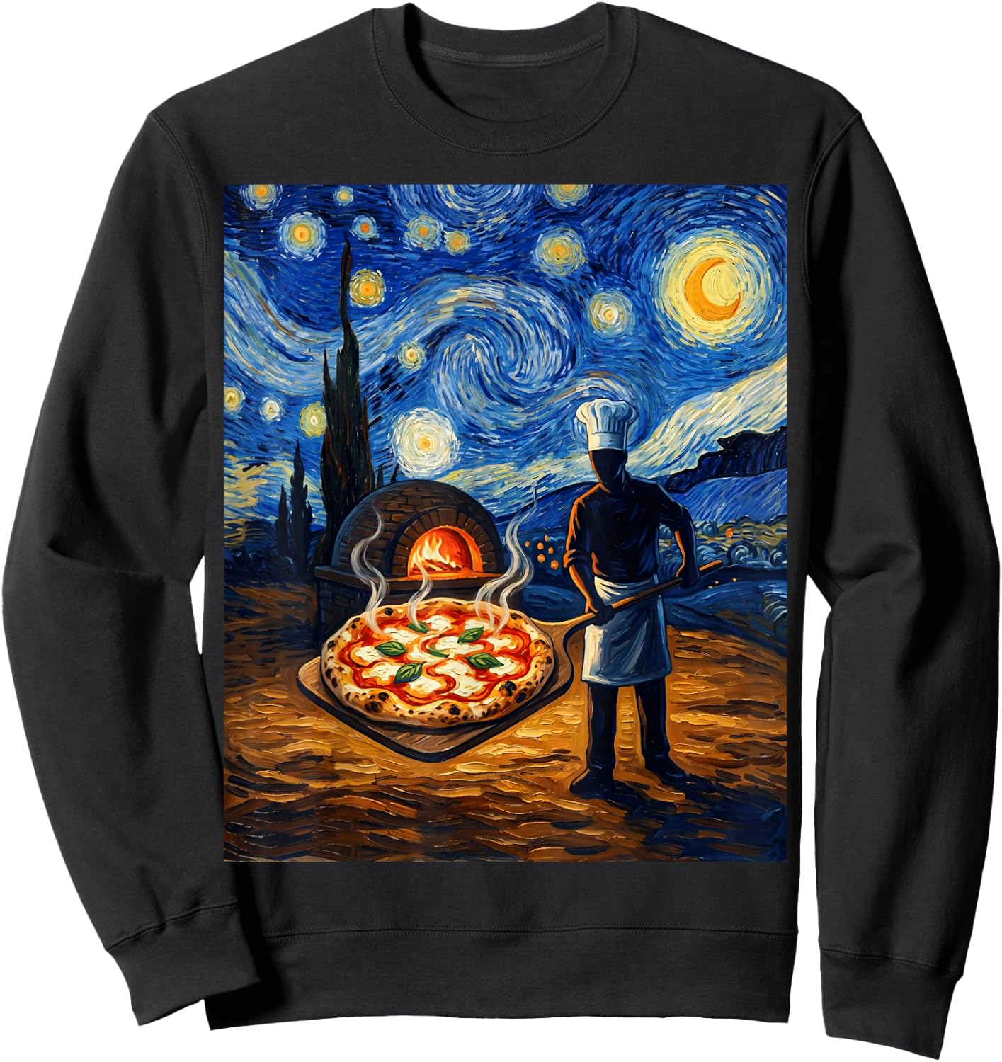 Pizza Margherita Starry Night Funny Pizzaiolo Italian Pizza Sweatshirt - Sweatshirt | Black