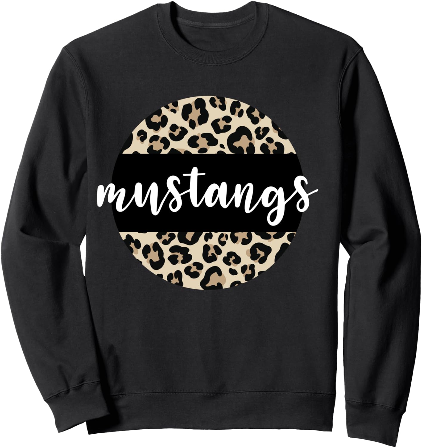 Leopard Print Mustangs Team Mascot School Spirit Game Night Sweatshirt - Sweatshirt | Black