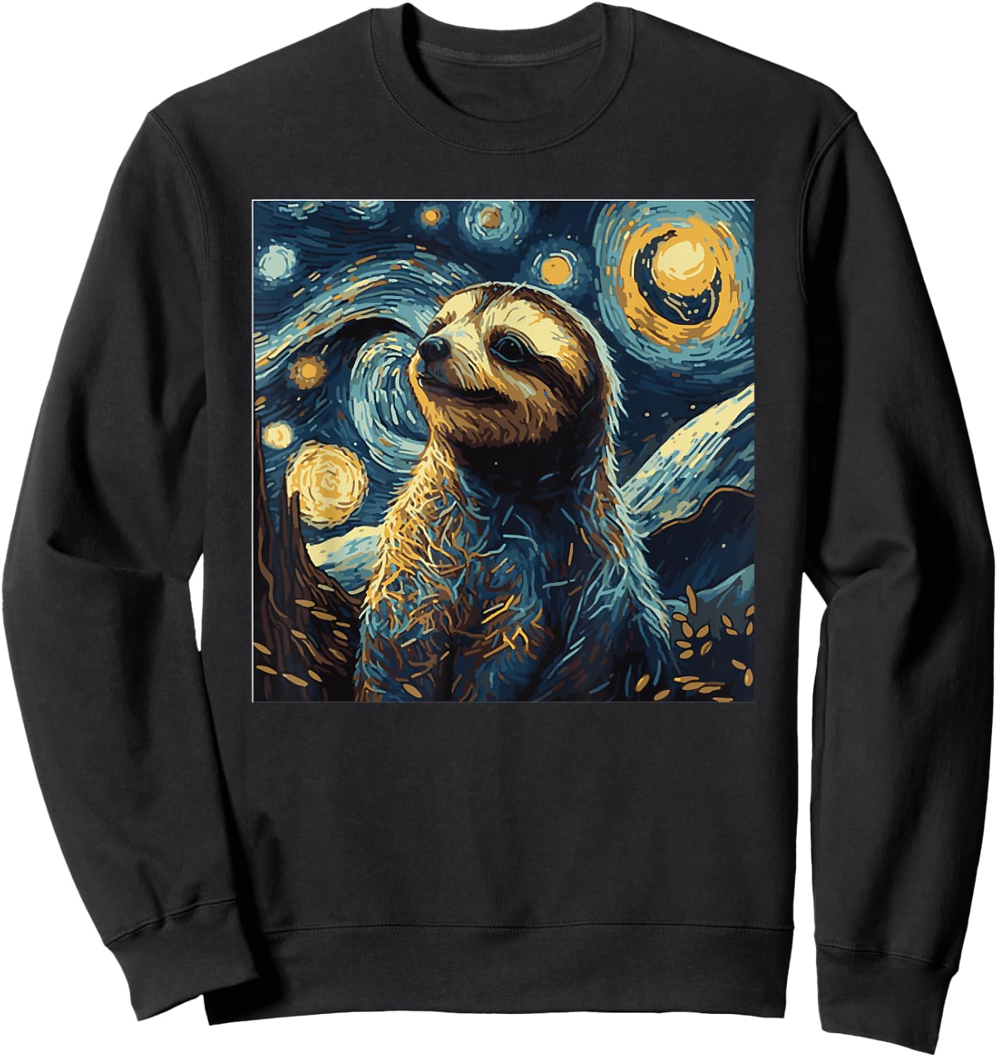Funny Sloth Art Painting for Lover Sloths Starry Night Sweatshirt - Sweatshirt | Black