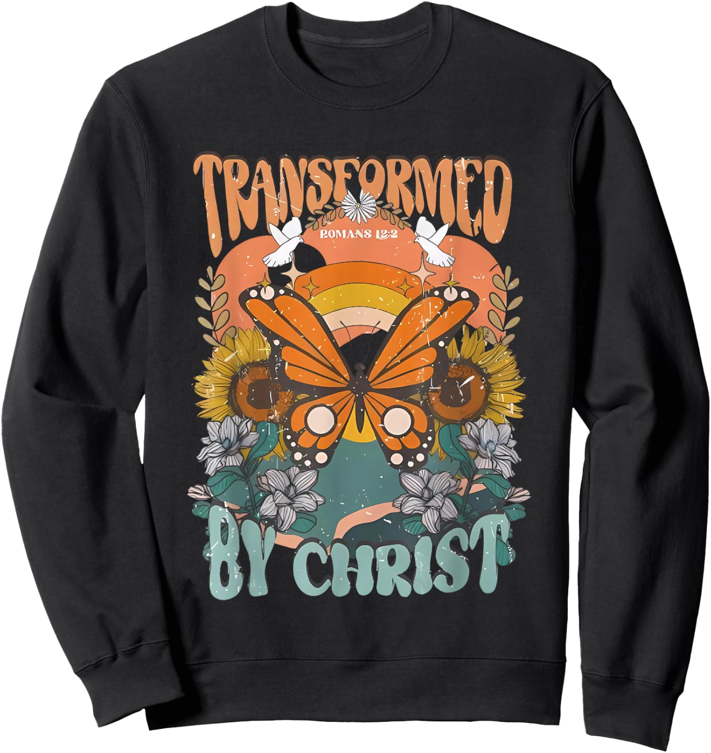 Transformed By Christ Butterfly Christian Jesus Faith Cross Sweatshirt - Sweatshirt | Black