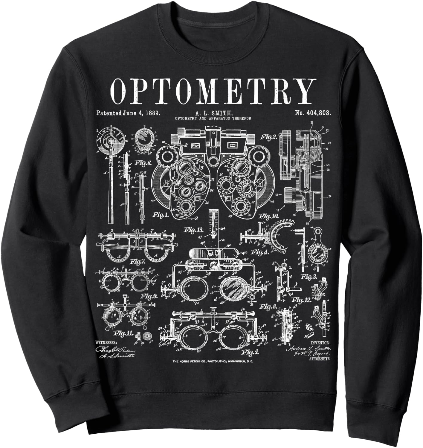 Optometrist Optometry Eye Doctor Tools Vintage Patent Print Sweatshirt - Sweatshirt | Black