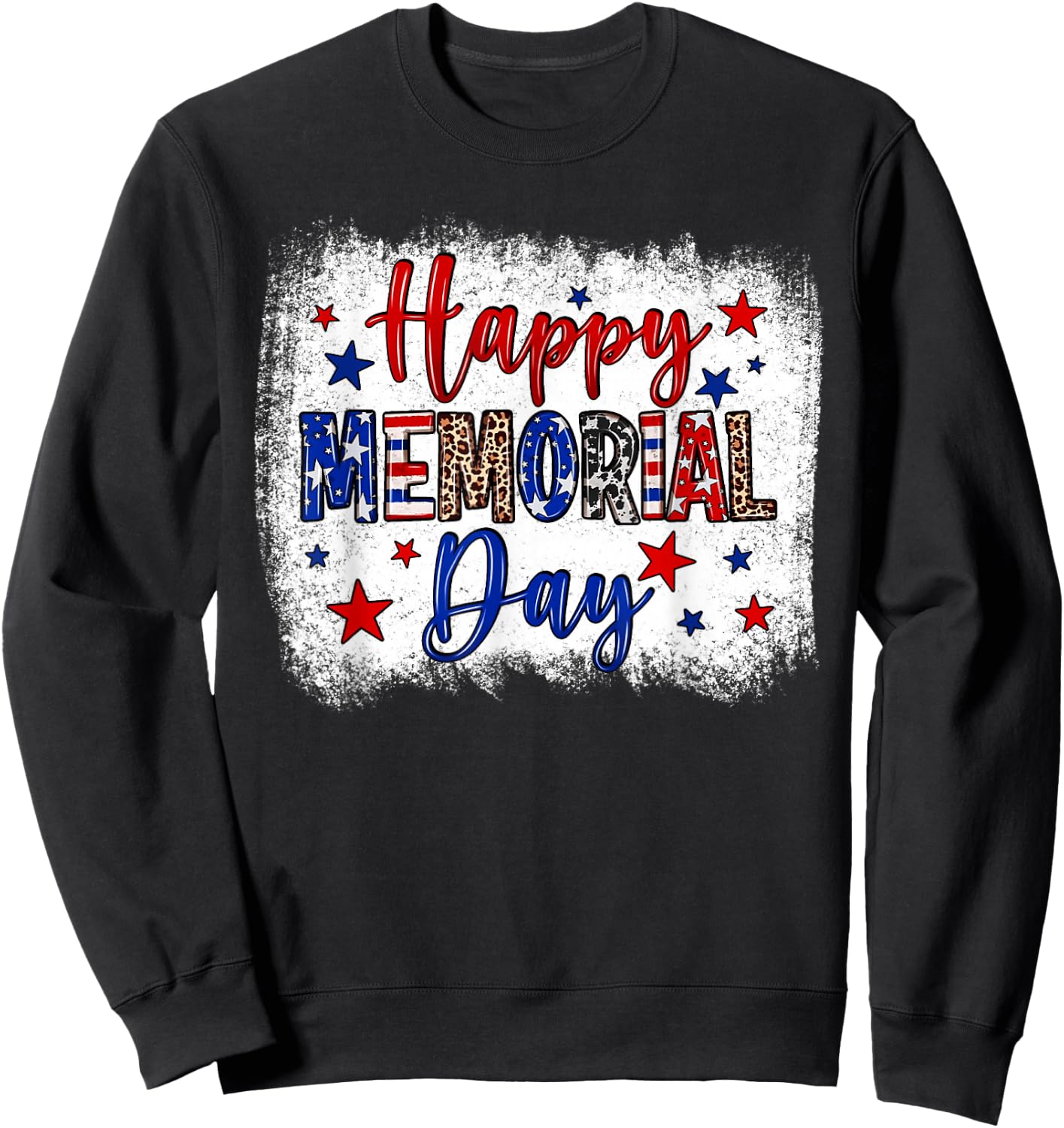 Bleached Happy Memorial Day Leopard USA Patriotic Sweatshirt - Sweatshirt | Black