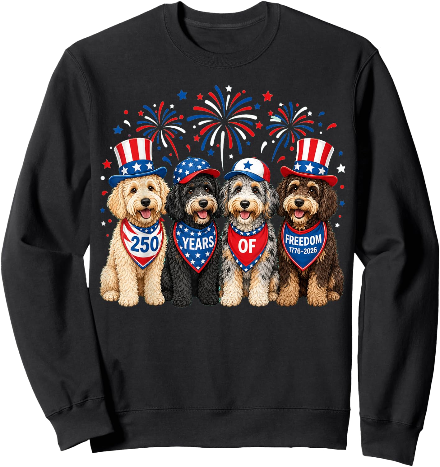 Aussiedoodle Dog 250 Years American 1776 2026 4th July Sweatshirt - Sweatshirt | Black