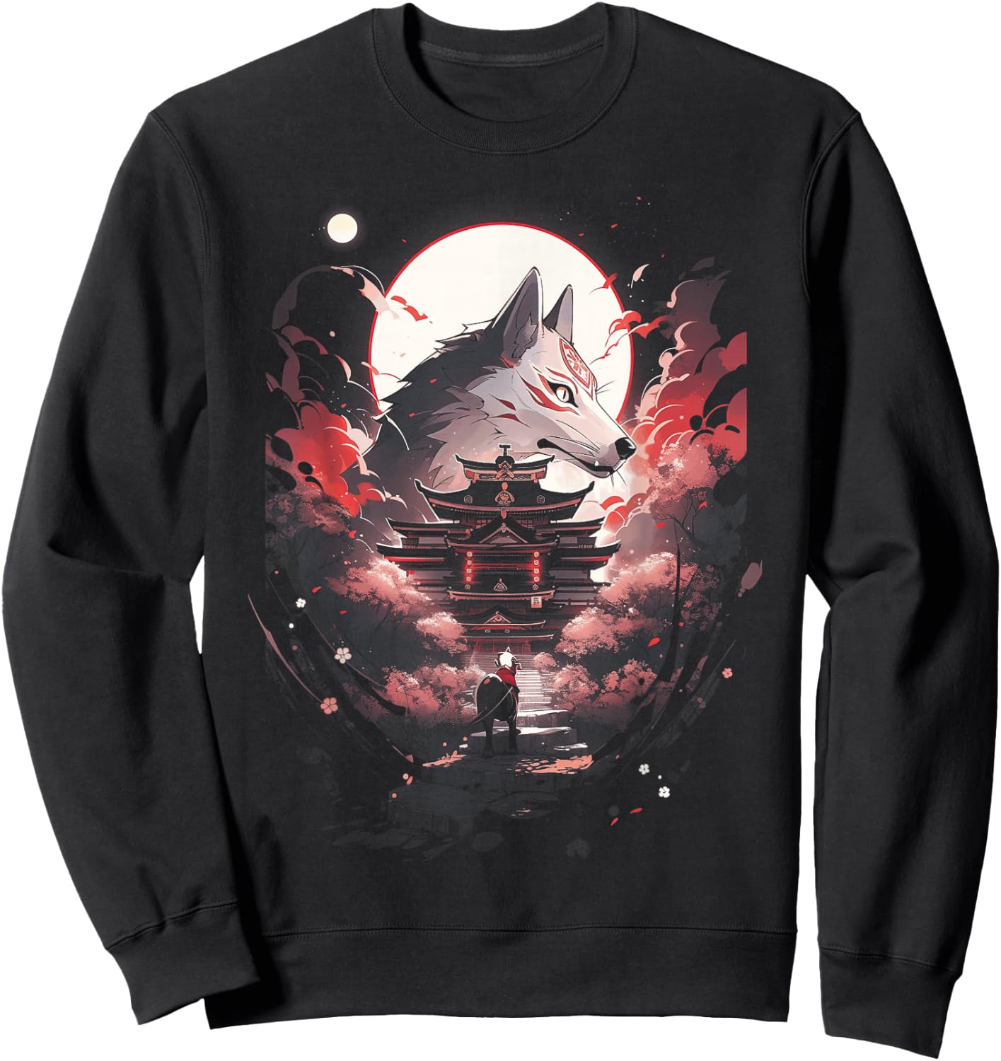 Japanisch Wolf Wölfe Mythologie Natur Anime Otaku Sweatshirt - Sweatshirt | Black