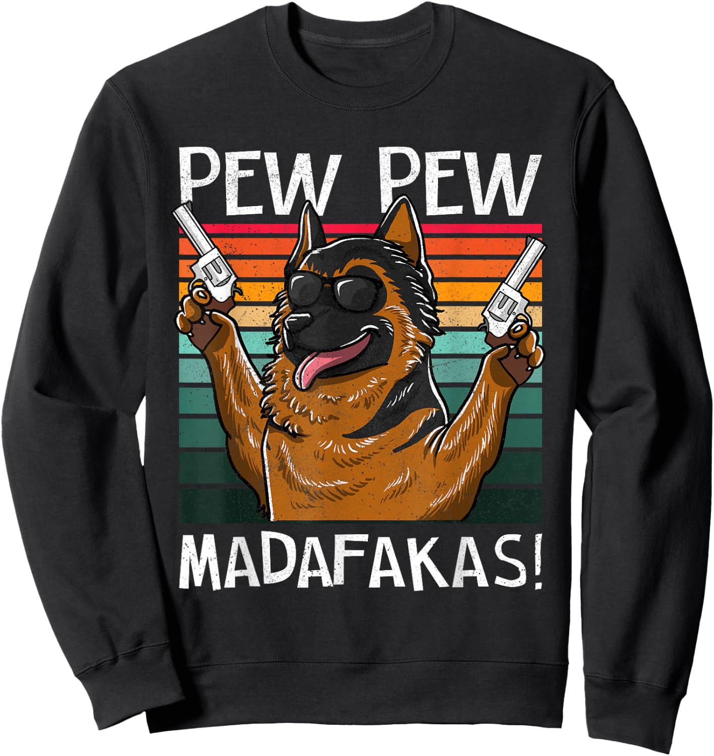German Shepherd Pew Pew Vintage Retro Sunset Sweatshirt - Sweatshirt | Black
