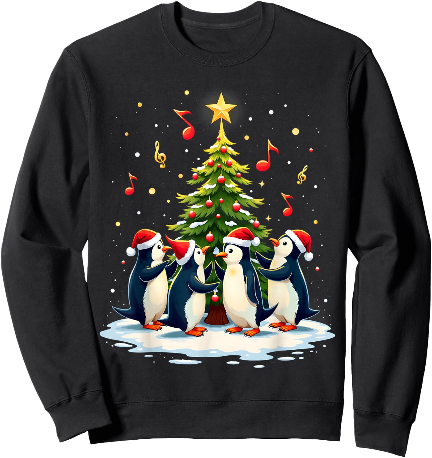 Kids Festive Penguins Singing Around Christmas Tree - Black, Small Sweatshirt - Sweatshirt | Black
