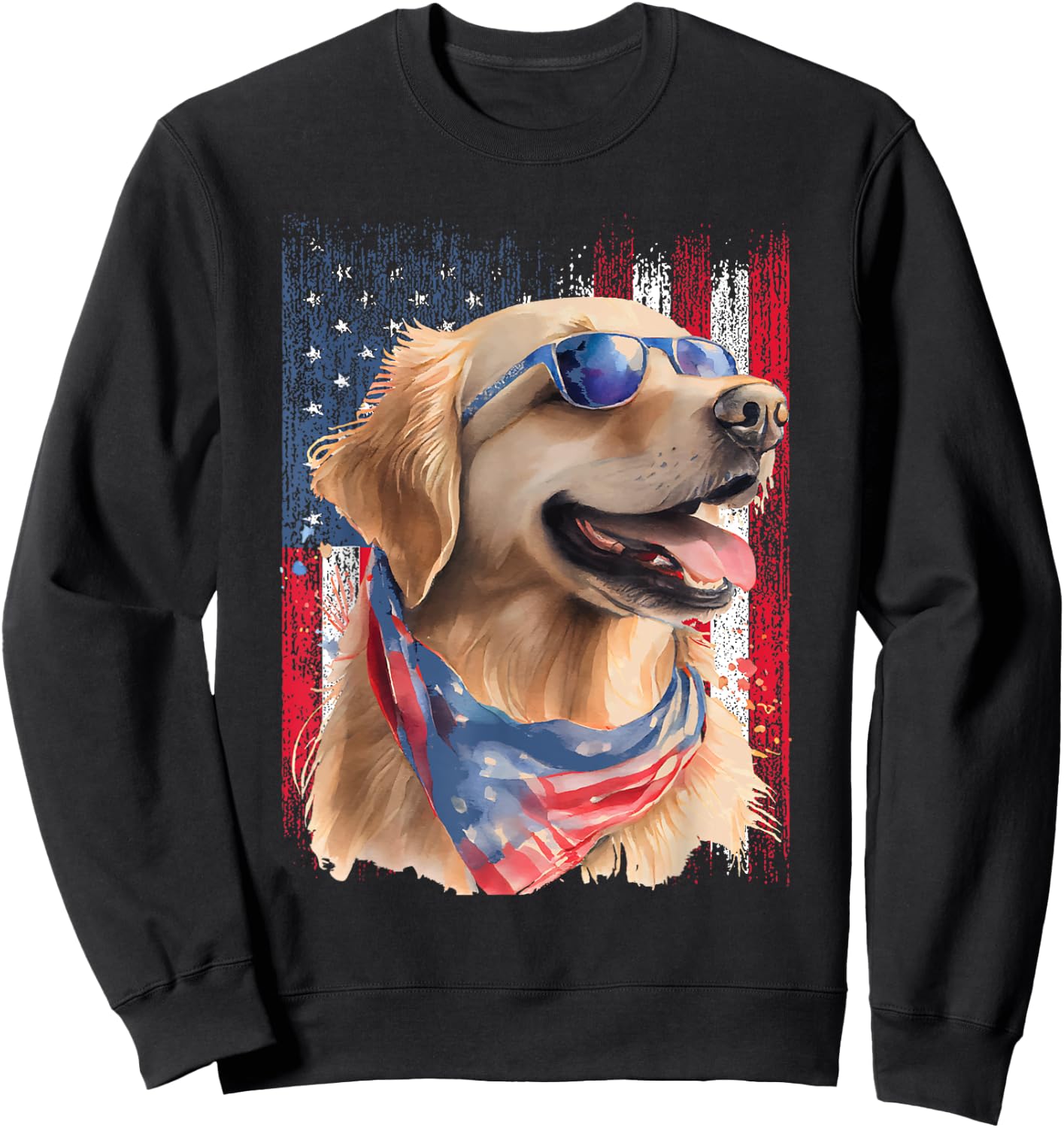 Patriotic Golden Retriever - USA American Flag Dog Lover Sweatshirt - Sweatshirt | Black
