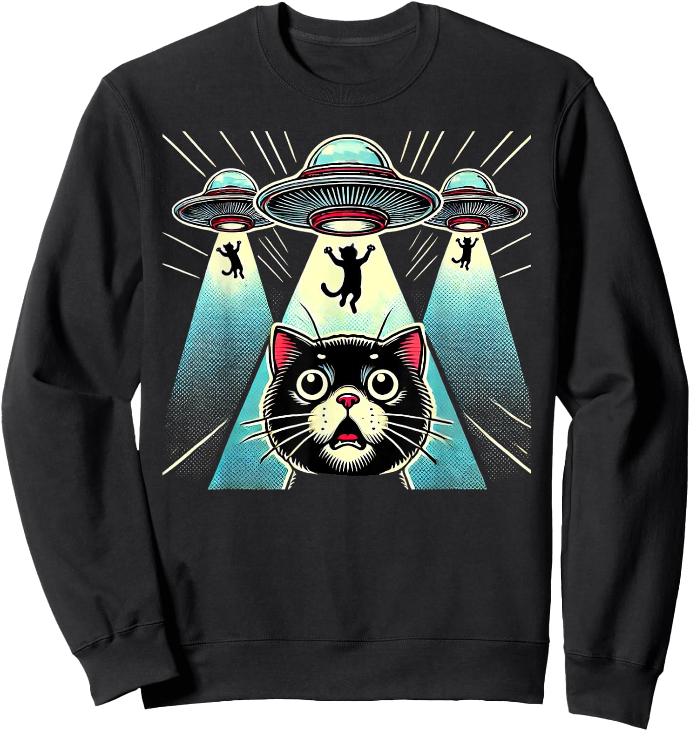 Funny UFO Cat Alien Abduction Spaceship Outerspace Women Kids Sweatshirt - Sweatshirt | Black