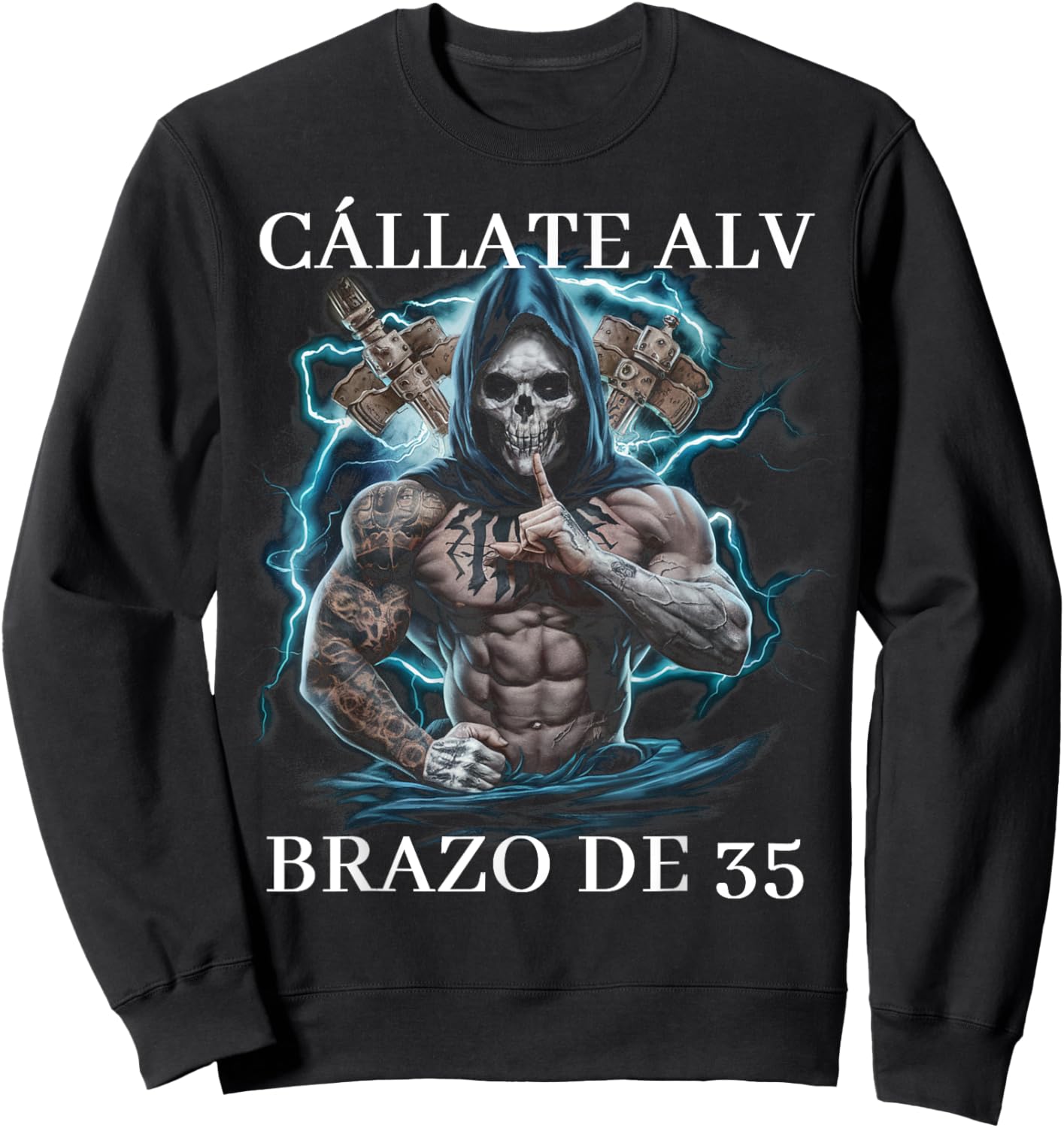 Callate ALV brazo de 35: Calacas chidas gym Sweatshirt - Sweatshirt | Black