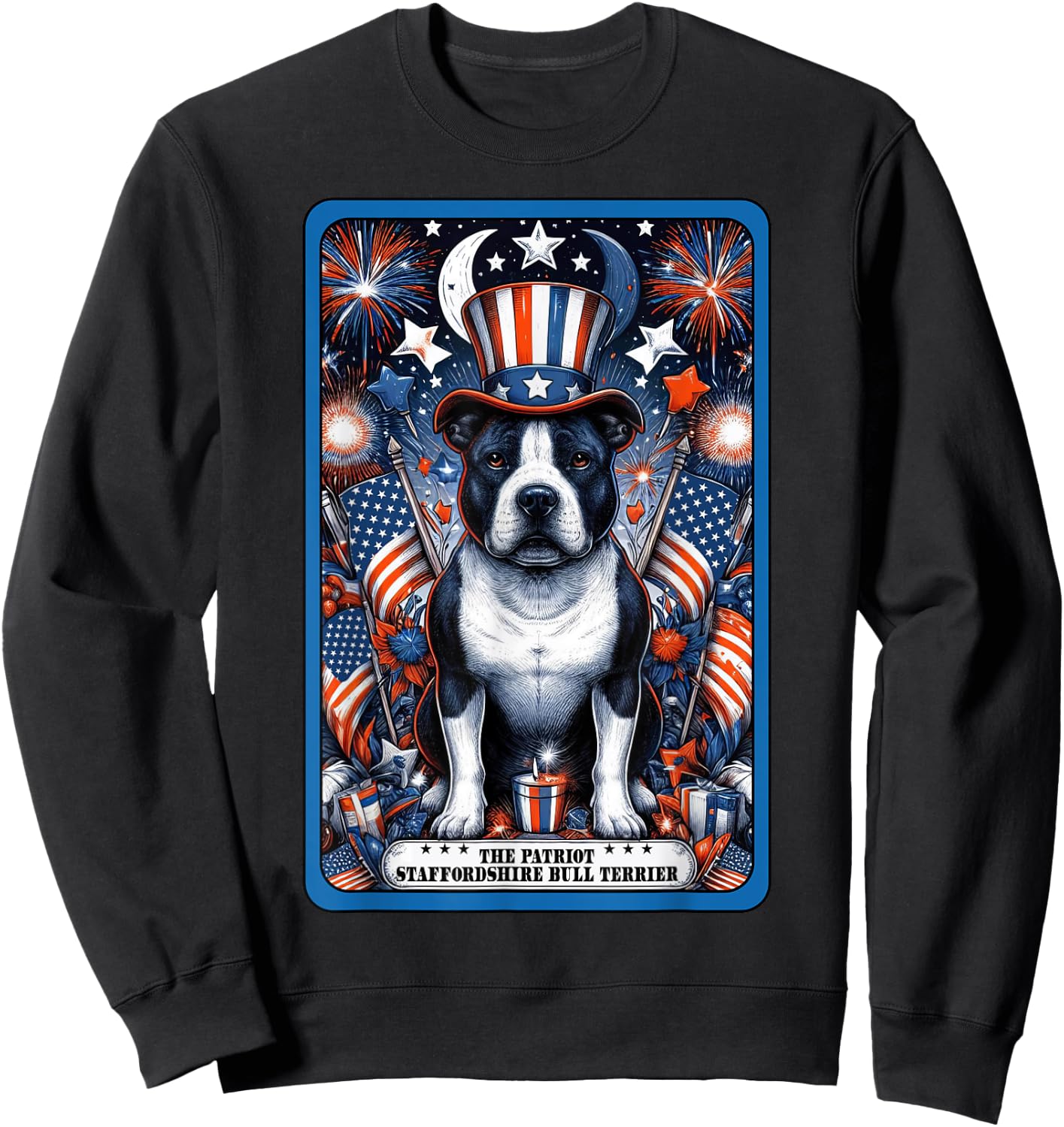 Staffordshire Bull Terrier Dog July 4th Patriotic Tarot Card Sweatshirt - Sweatshirt | Black