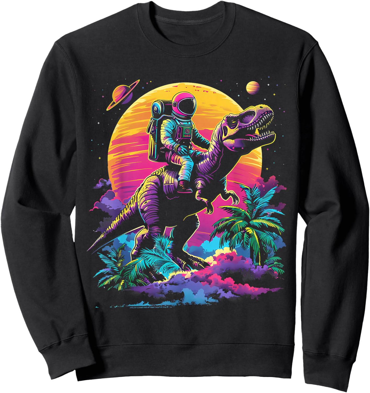 Astronaut Riding T-Rex Dinosaur Space Boys Funny Spaceman Sweatshirt - Sweatshirt | Black
