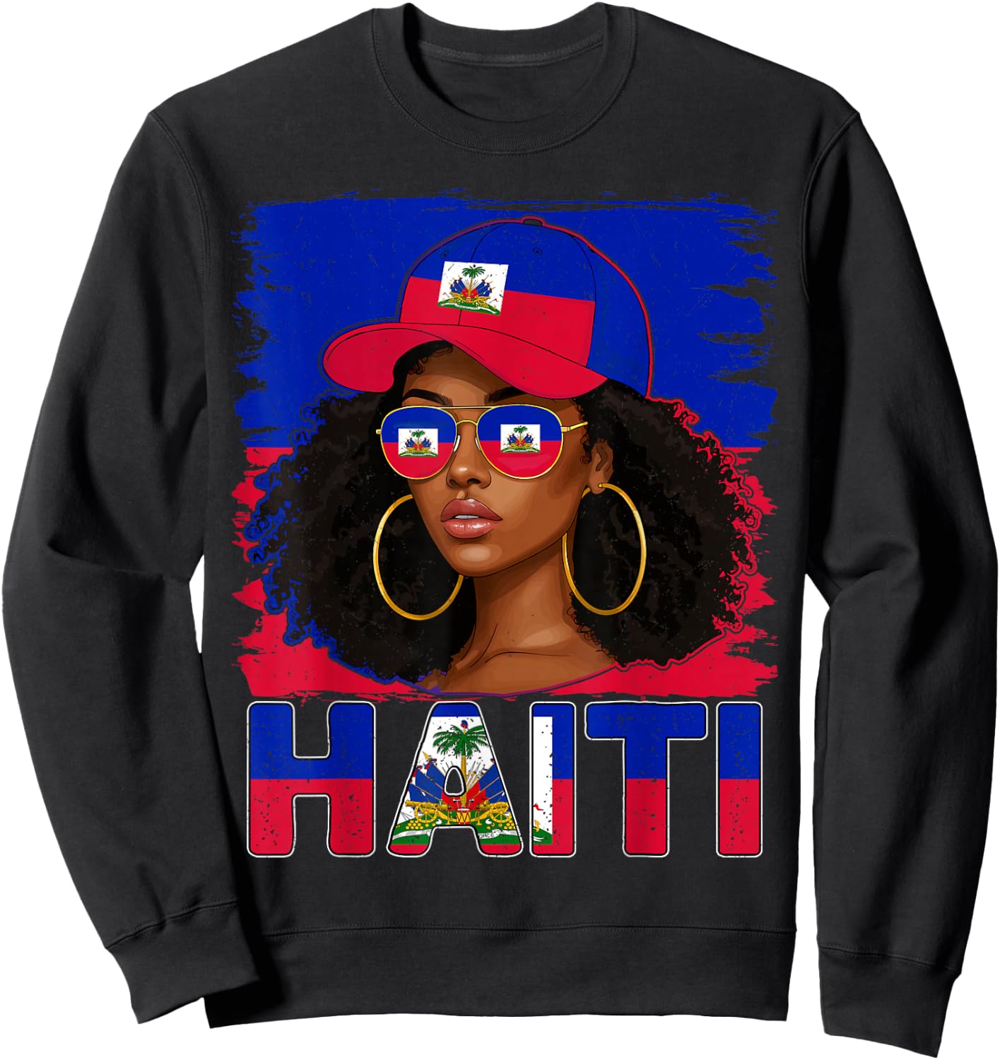 Haitian Girl Haiti Flag Proud Haitienne Afro Women Haiti Sweatshirt - Sweatshirt | Black