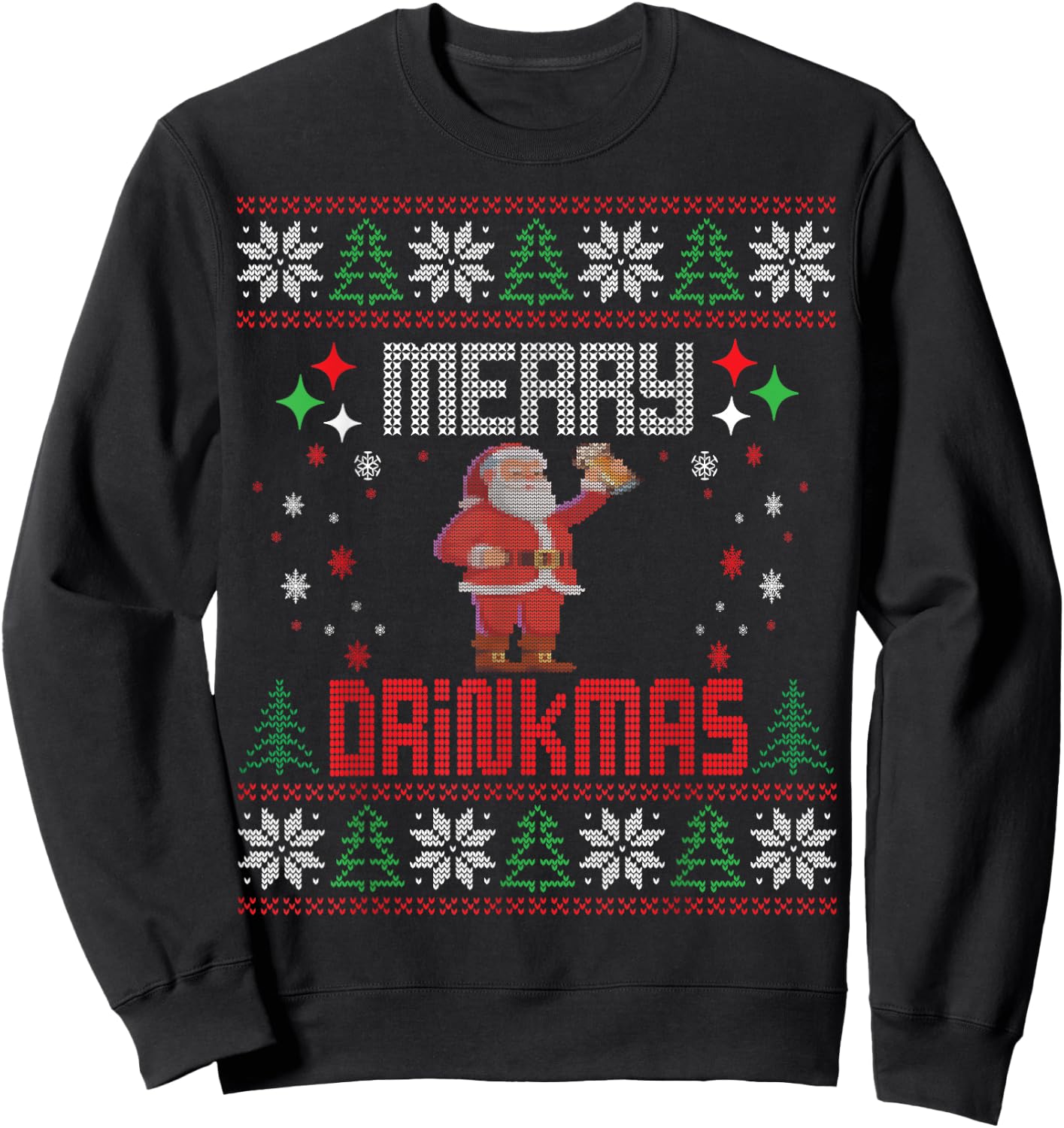 Funny Merry Drinkmas Beer Lovers Ugly Christmas Drinking Sweatshirt - Sweatshirt | Black