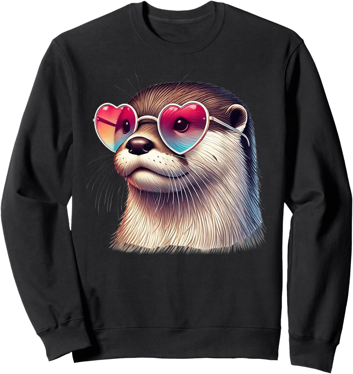 Cute Valentines Day Otter Heart Sunglasses Women Girls Sweatshirt - Sweatshirt | Black