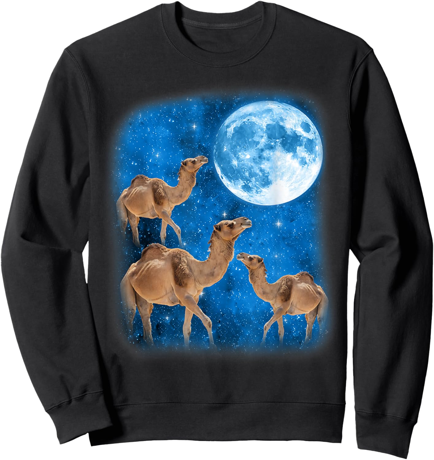 Camel Howling At The Space Full Moon At Night Starry Sky Sweatshirt - Sweatshirt | Black