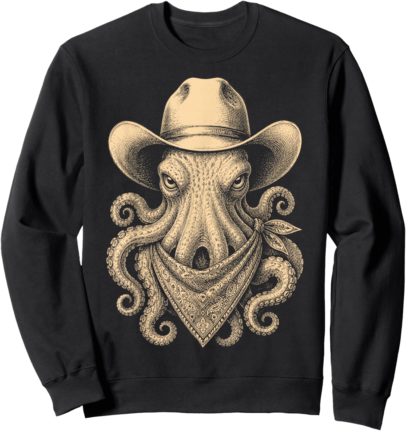 Vintage Octopus Cowboy Hat Bandana Retro Western Sweatshirt - Sweatshirt | Black