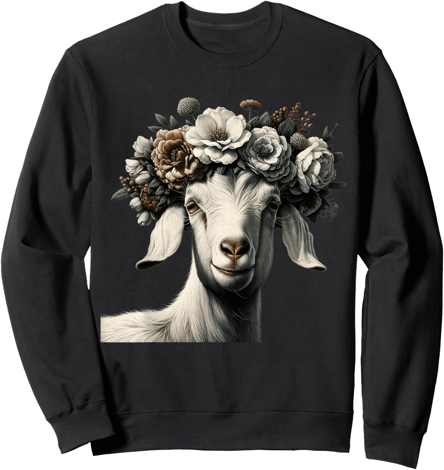 Boer goat with flower boar goats Sweatshirt - Sweatshirt | Black