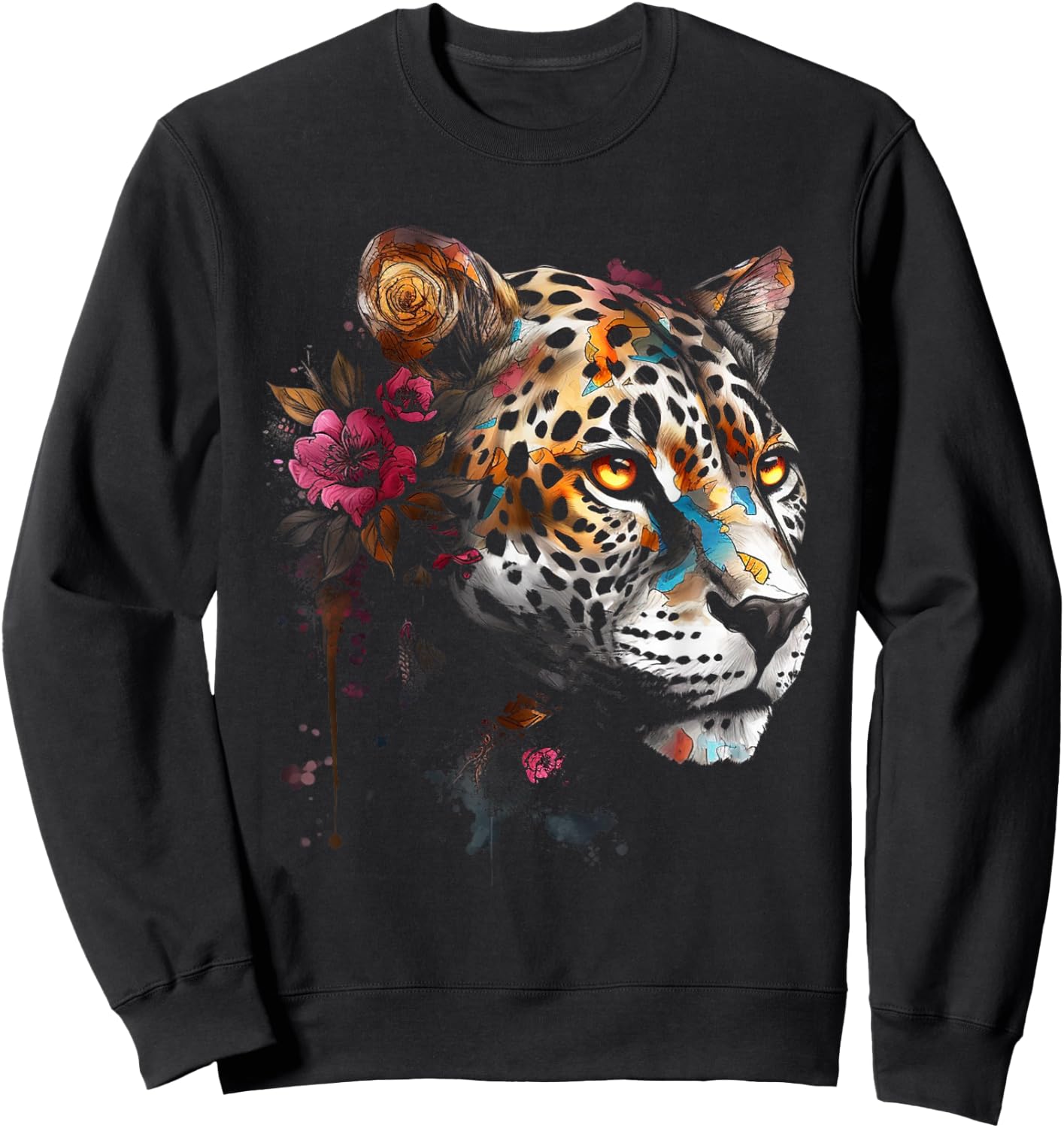 Leopard Blumen Kunst - Tier Leopard Sweatshirt - Sweatshirt | Black