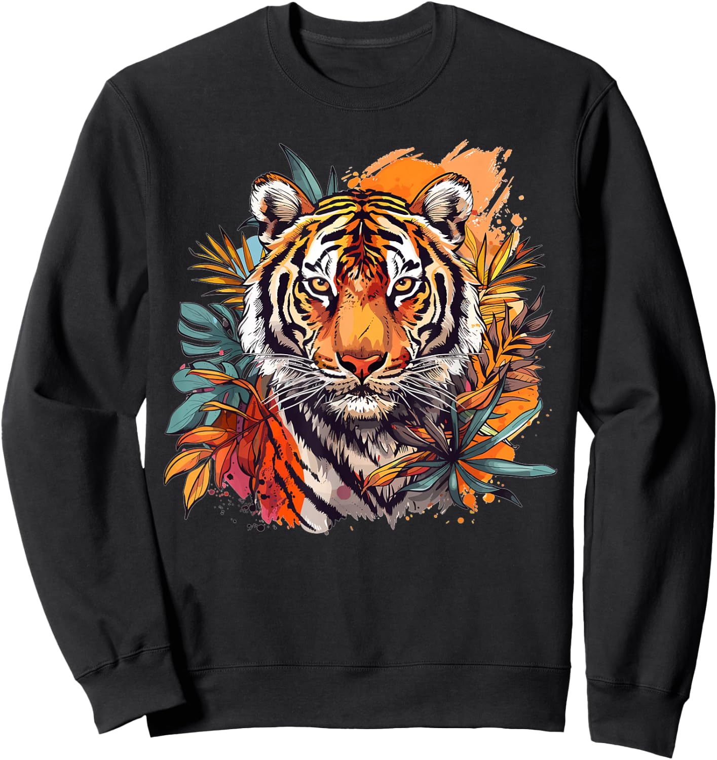 Niedlicher Tiger mit Blumen I Ästhetischer Tiger Sweatshirt - Sweatshirt | Black