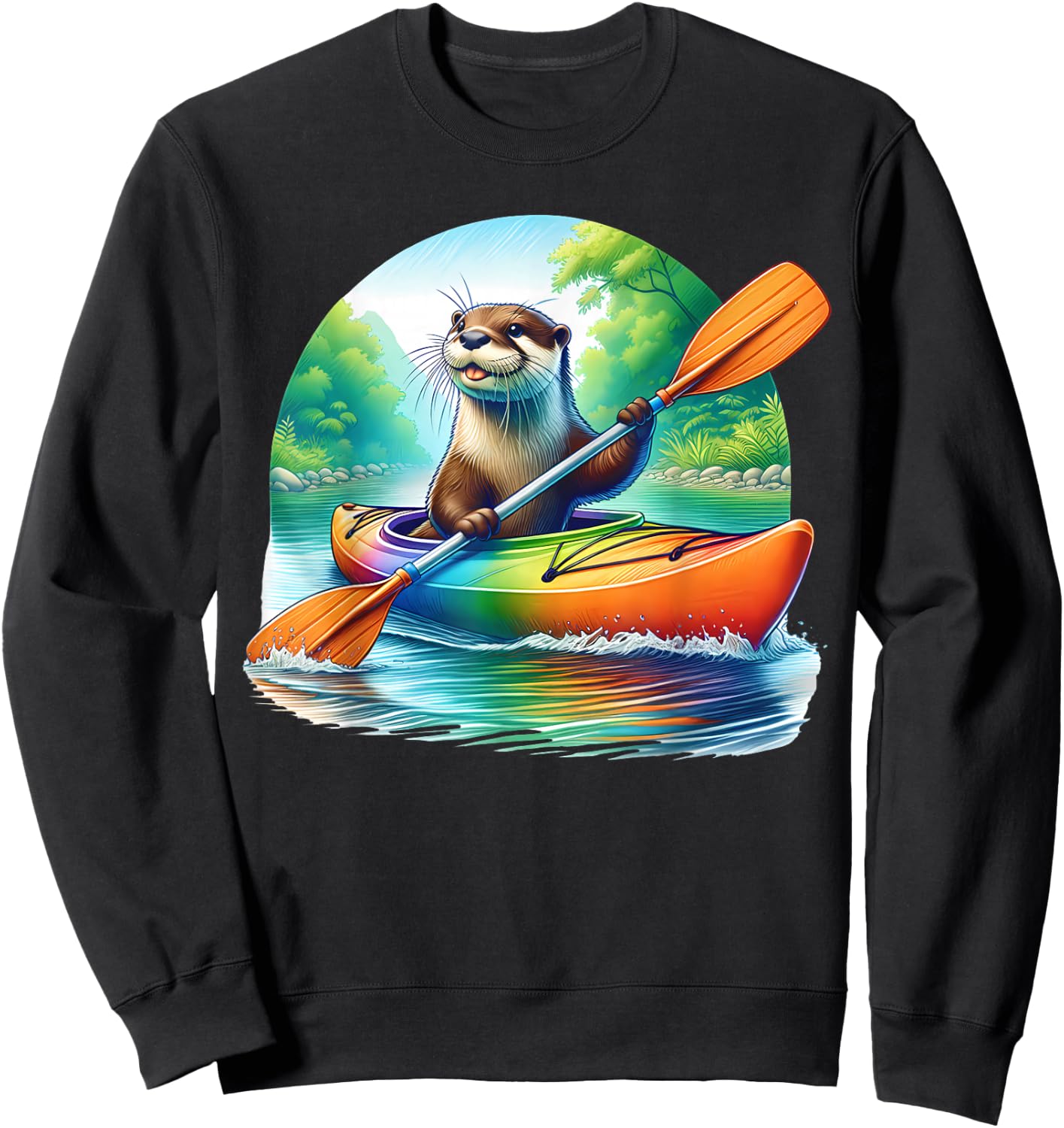 Kayaking River Otter Kayaker Kayak Canoe Paddling Sweatshirt - Sweatshirt | Black