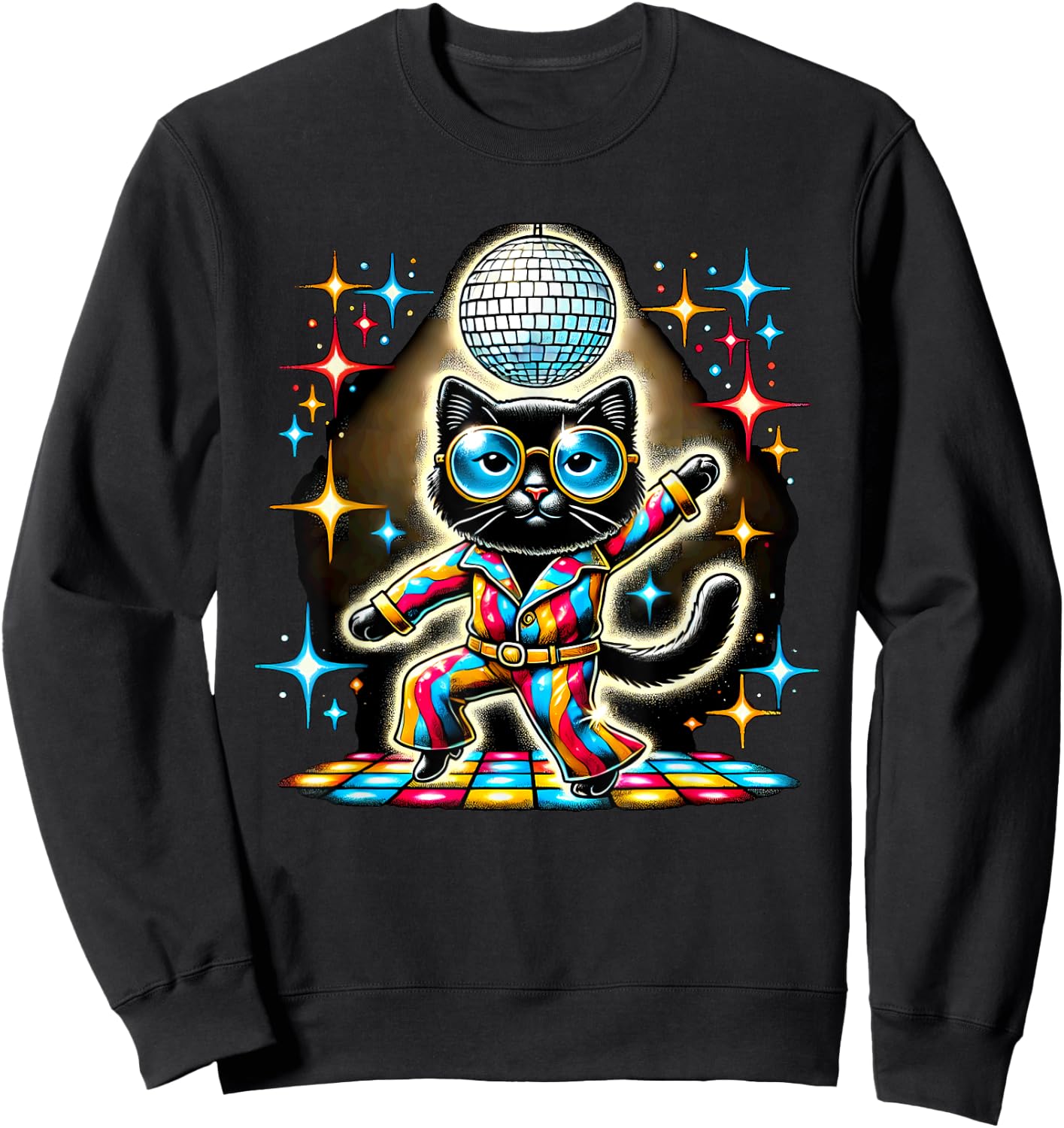 Aesthetic Black Cat Disco Sweatshirt - Sweatshirt | Black