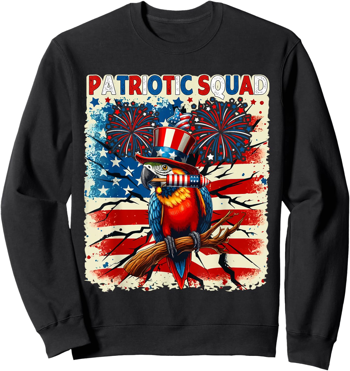 Patriotic Squad Parrot 4th Of July Fireworks US Flag Lover Kids Men Sweatshirt - Sweatshirt | Black