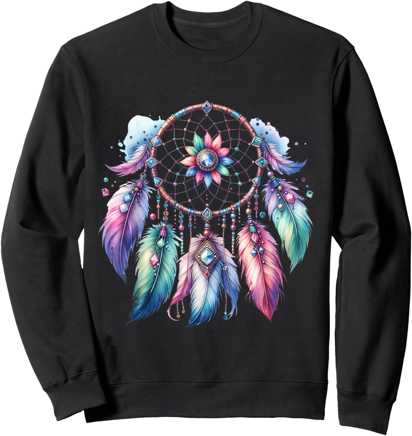 Dream Catcher Boho Feathers Indian Colourful Hippie Esoteric Sweatshirt - Sweatshirt | Black