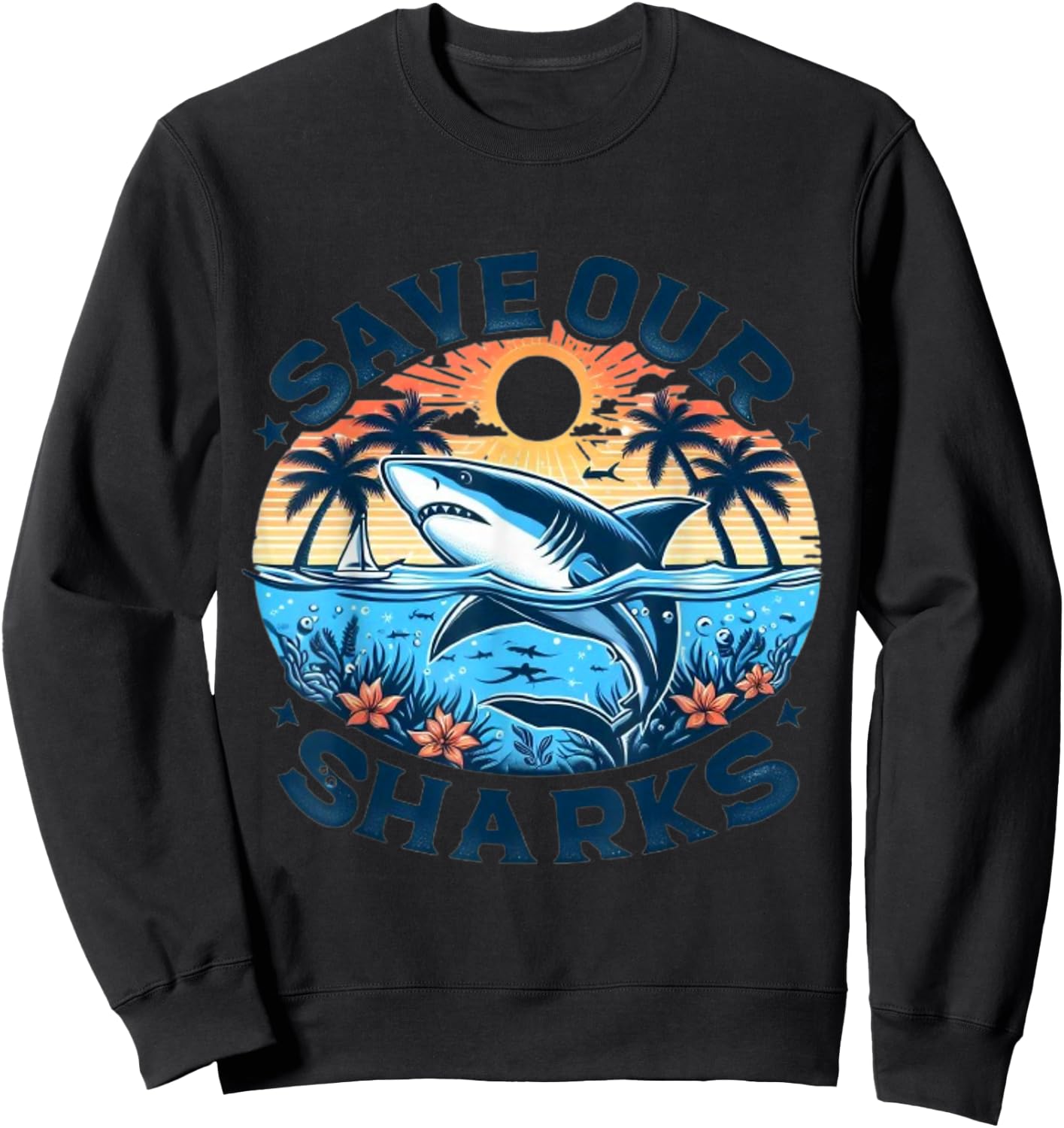 Protect The Shark Save the Ocean Save The Ocean Animals Retro Sweatshirt - Sweatshirt | Black