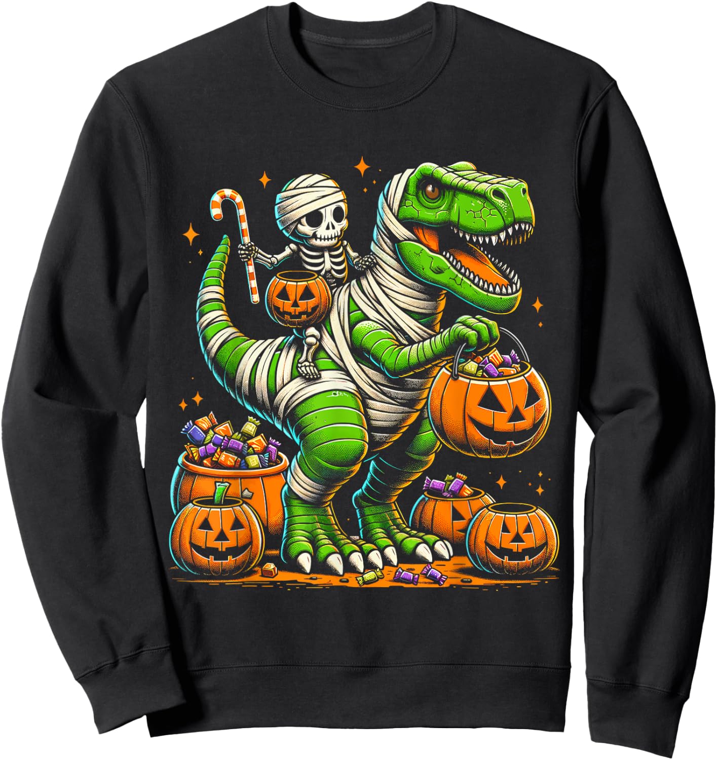 Halloween Funny T Rex Dinosaur Mummy Boys Trick Treat Sweatshirt - Sweatshirt | Black