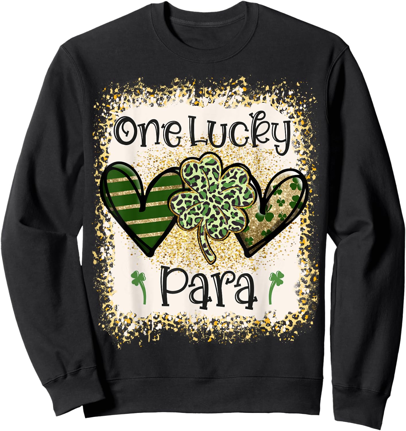 One Lucky Para St Patricks Day Leopard Shamrock Sweatshirt - Sweatshirt | Black