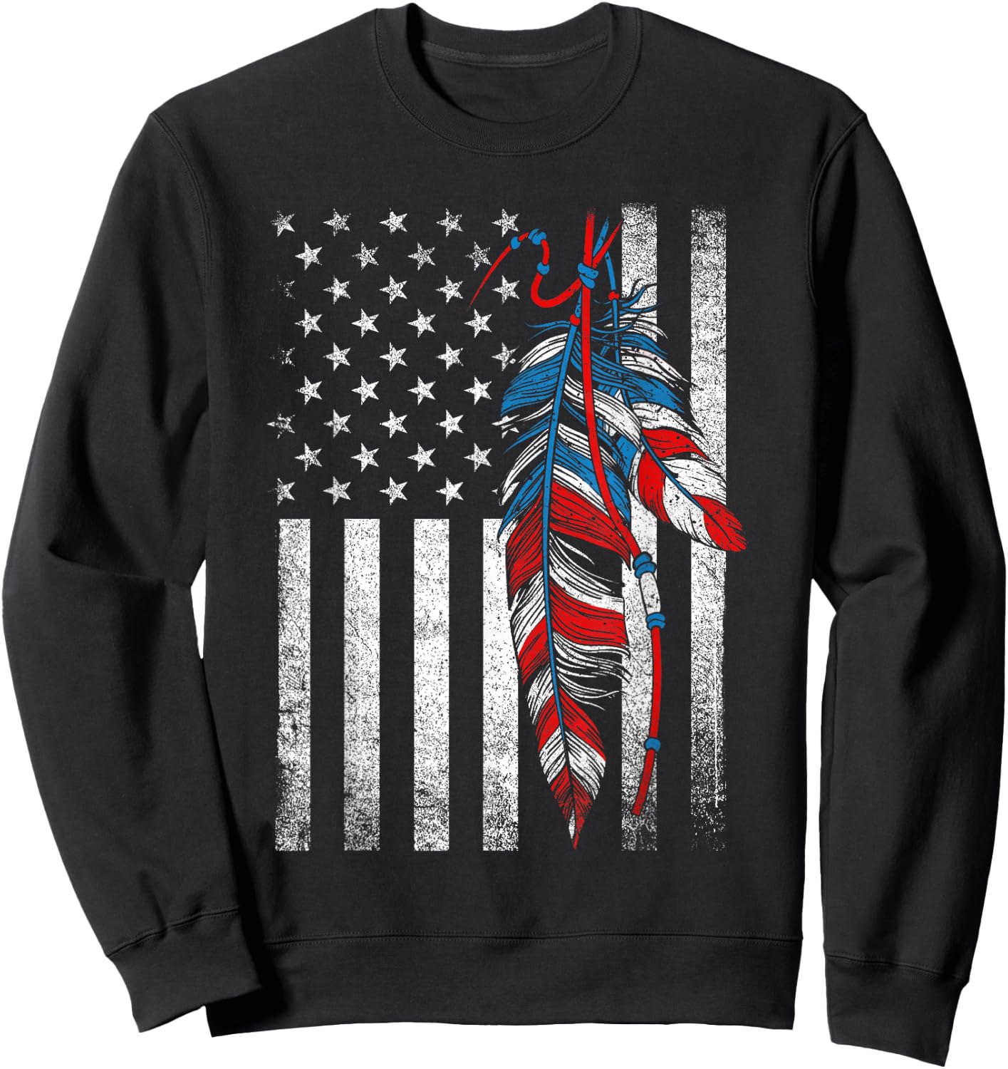 American Flag - Native Feather Pride Month Indigenous Sweatshirt - Sweatshirt | Black