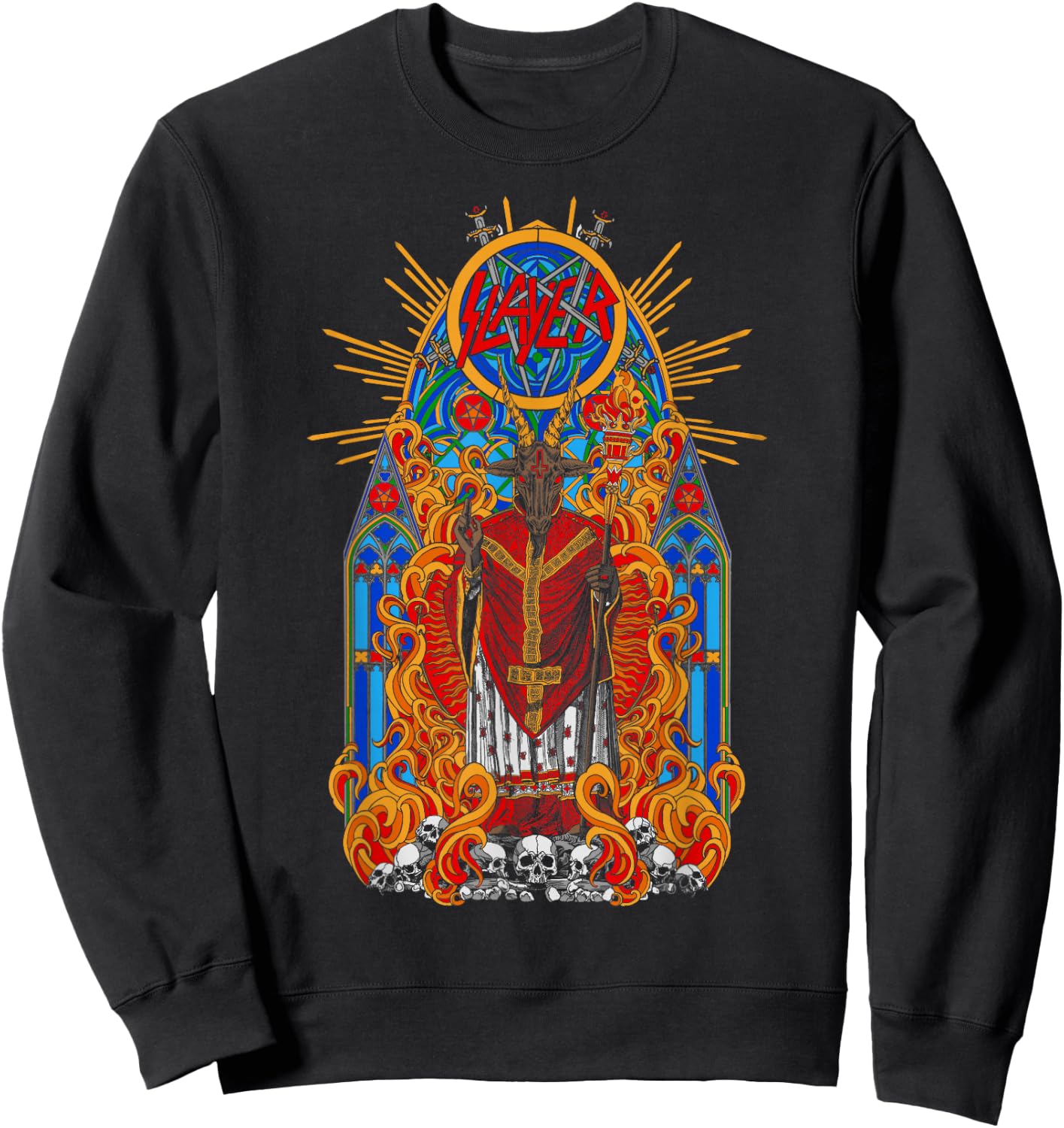 Slayer Goat God Stained Glass Sweatshirt - Sweatshirt | Black