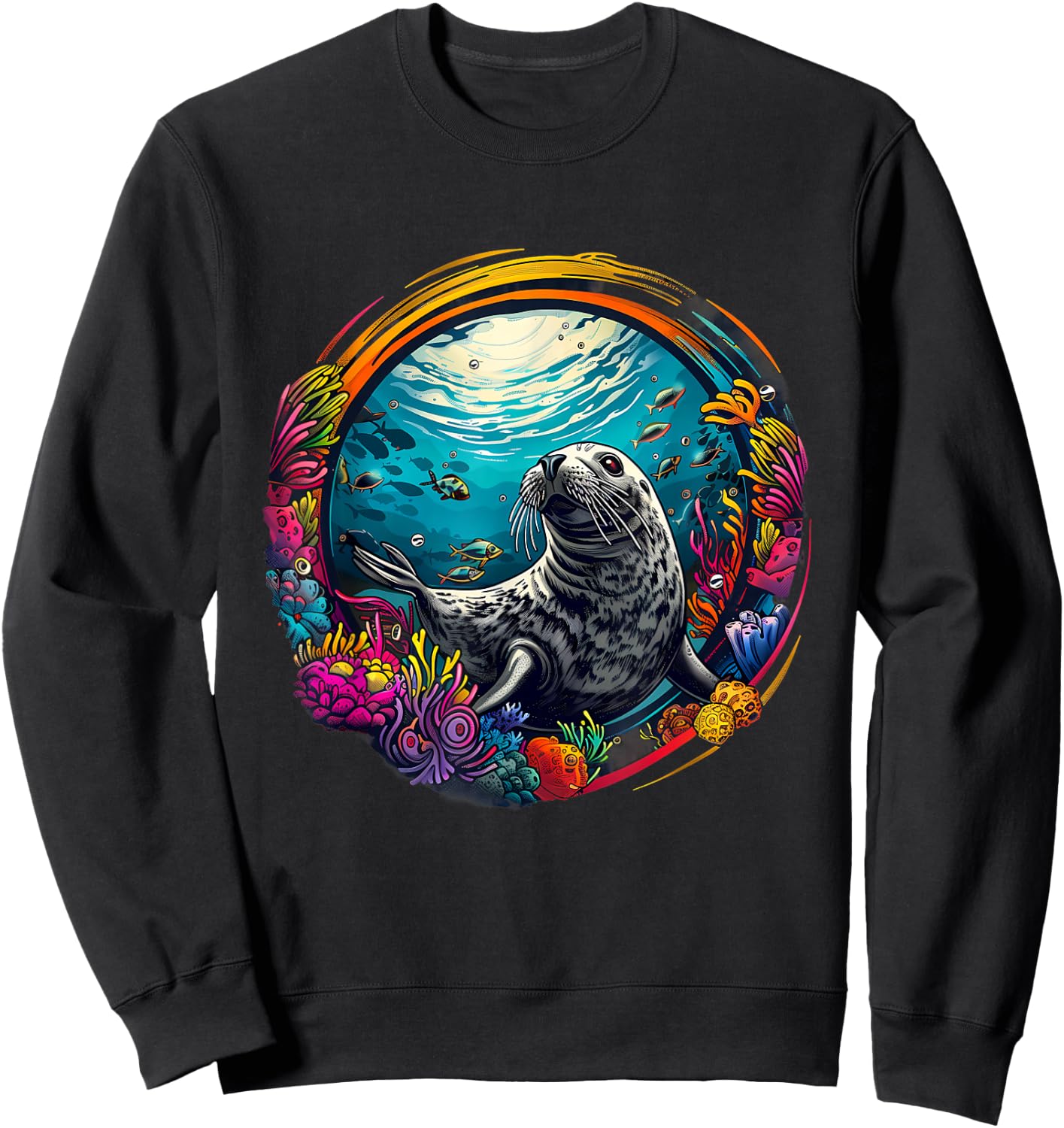 Seal Sea Ocean Seal Marine Mammal Ocean Sea Animal Artwork Sweatshirt - Sweatshirt | Black