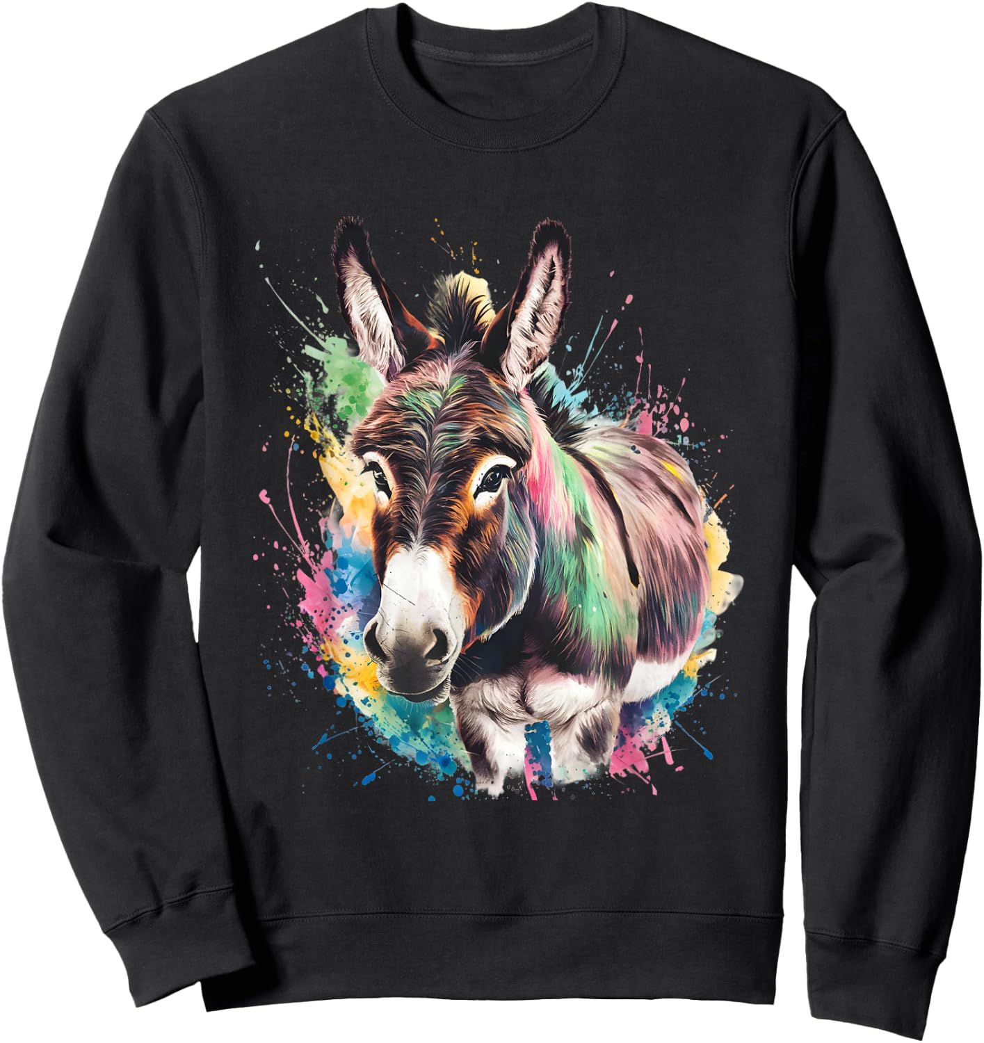 Donkey Men's Women's Colourful Watercolour Donkey , black Sweatshirt - Sweatshirt | Black