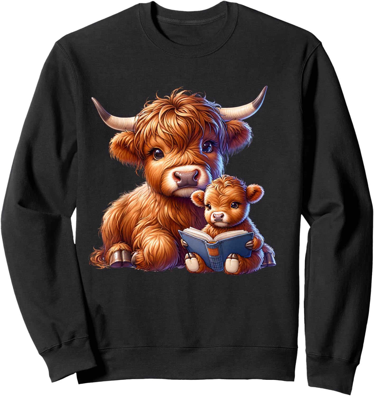 Cow, Scottish Highland Cow with Baby Cow, Highland Cow Sweatshirt - Sweatshirt | Black