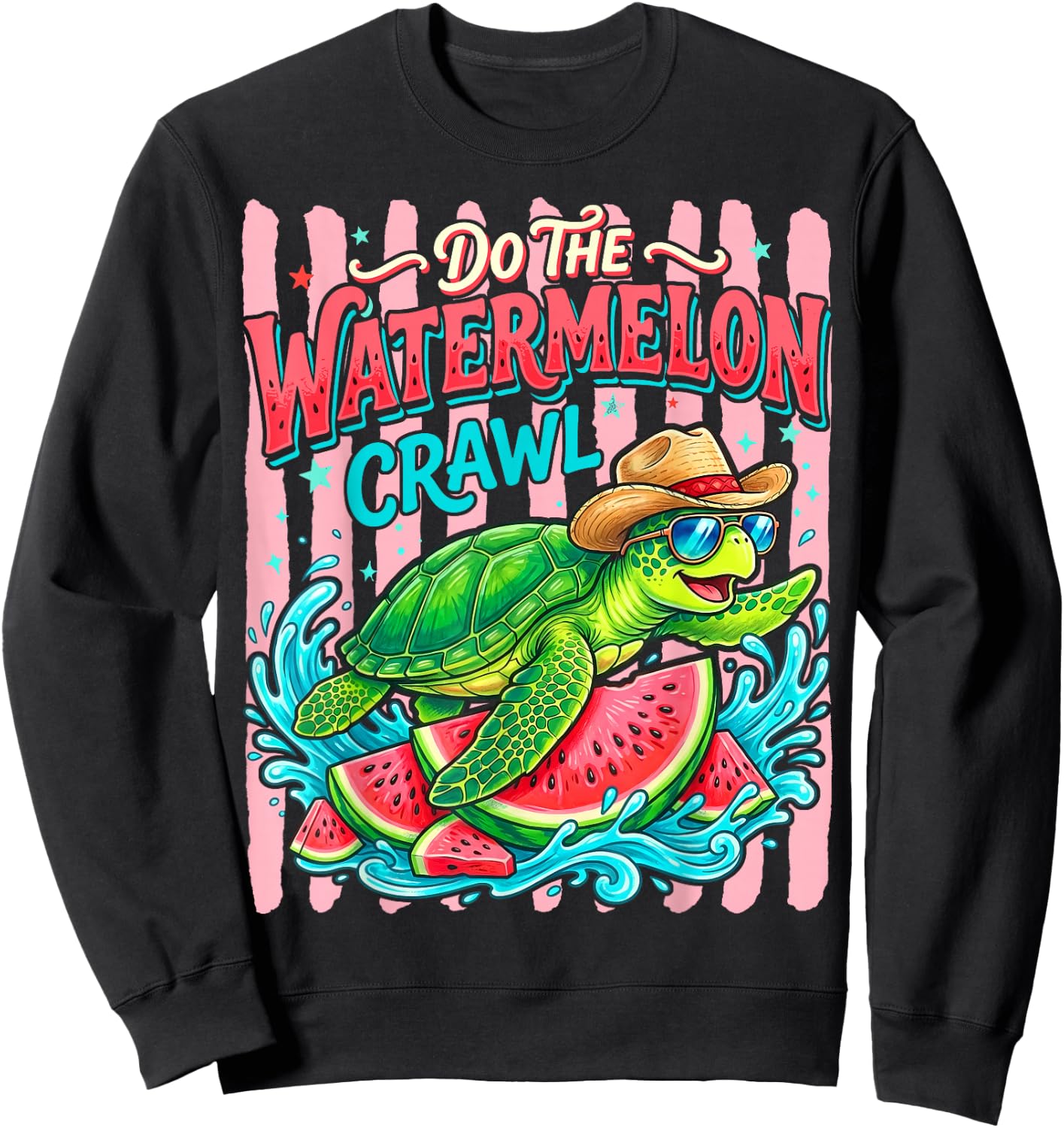 Do The Watermelon Crawl Turtle Girly Striped Summer Funny Sweatshirt - Sweatshirt | Black