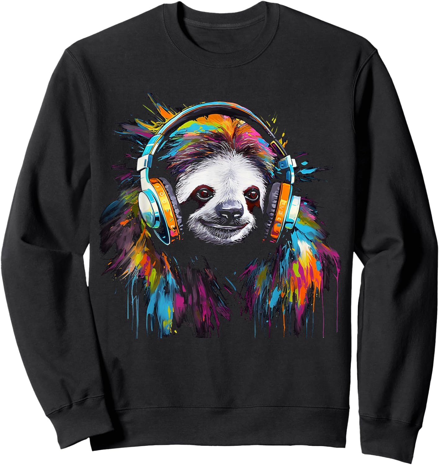 Sloth Artwork Music Animal Headphones Colourful Sloth Sweatshirt - Sweatshirt | Black