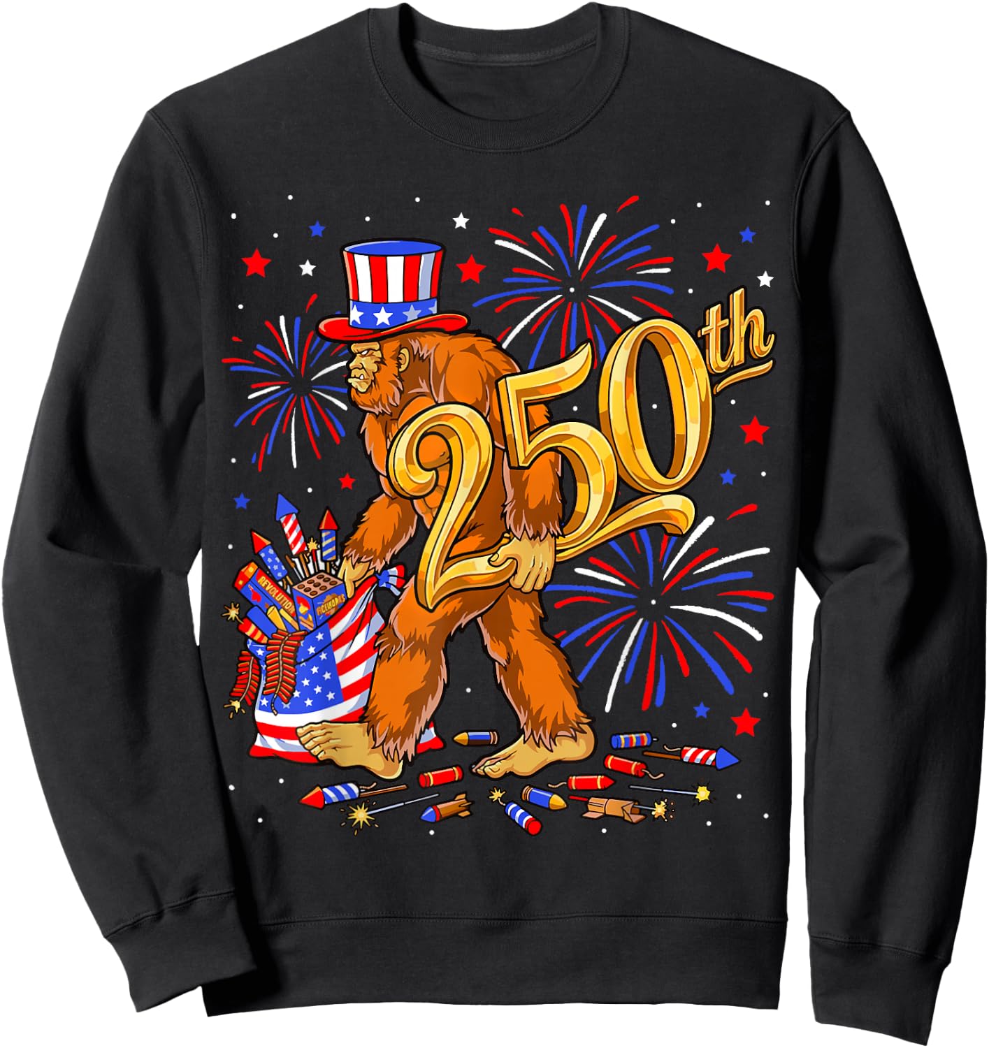 usa250 Bigfoot celebriting 250th Anniversary 4th of July Sweatshirt - Sweatshirt | Black