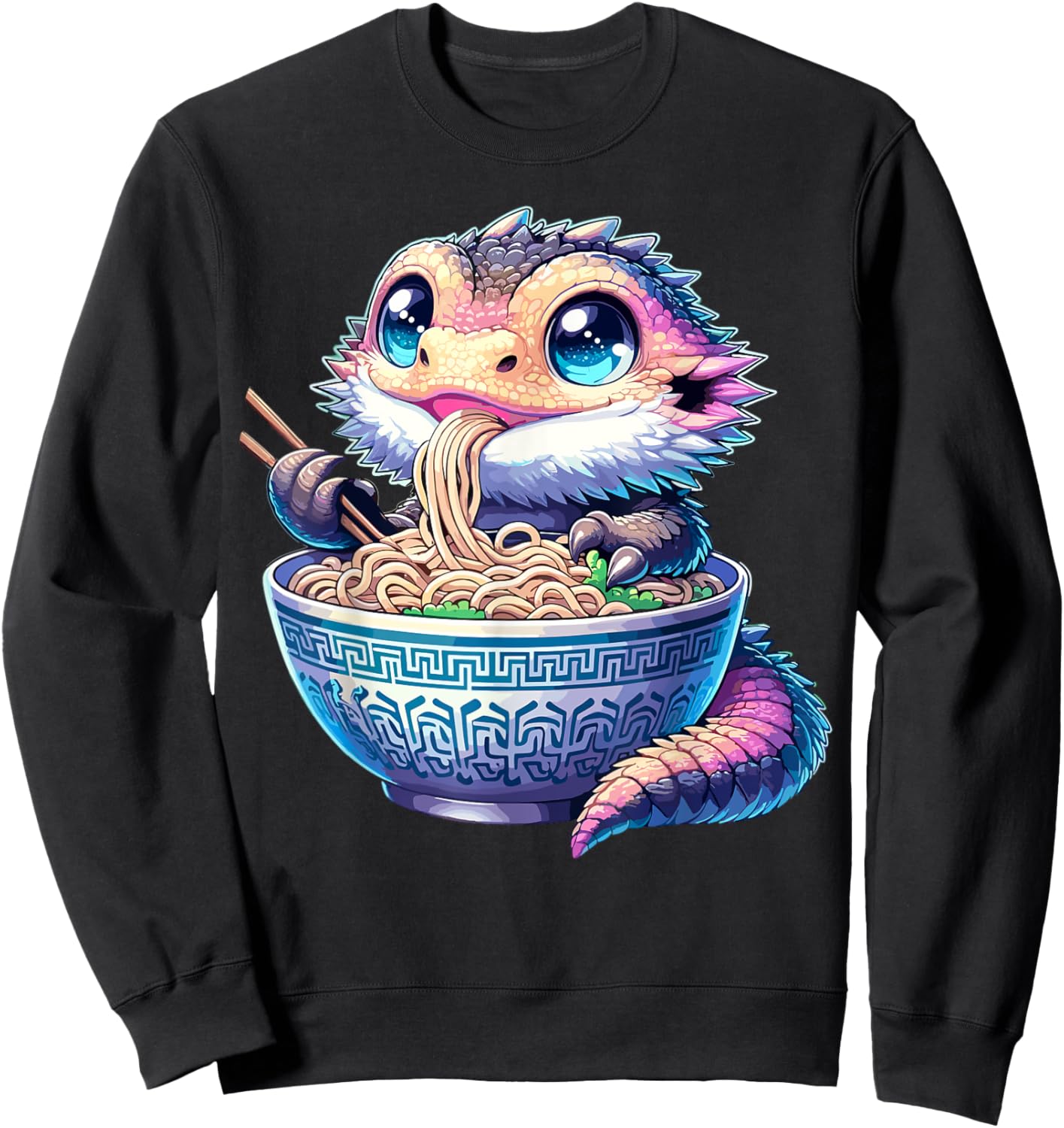 Kawaii Bearded Dragon Eating Ramen Noodles Bearded Dragon Sweatshirt - Sweatshirt | Black