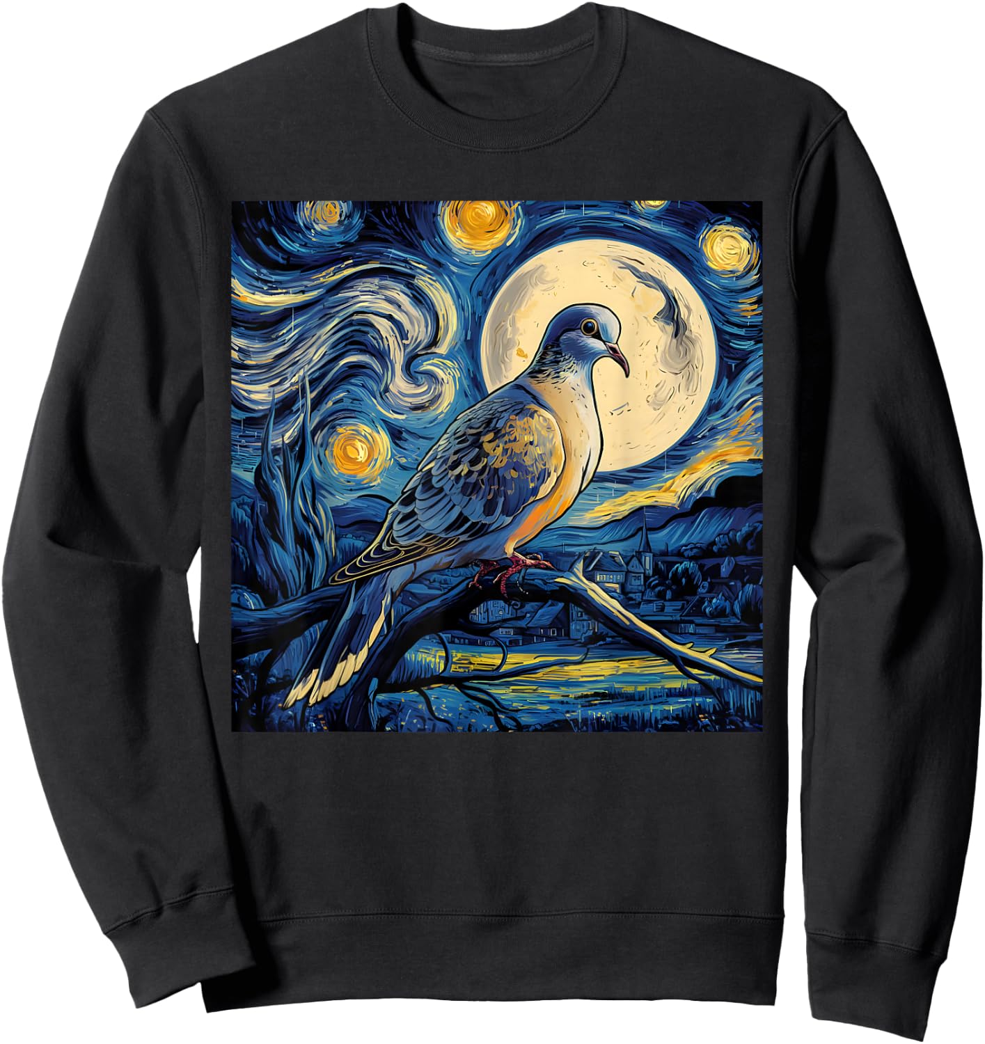 Mourning Dove Bird Lover Starry Night Van Gogh Bird Watchers Sweatshirt - Sweatshirt | Black