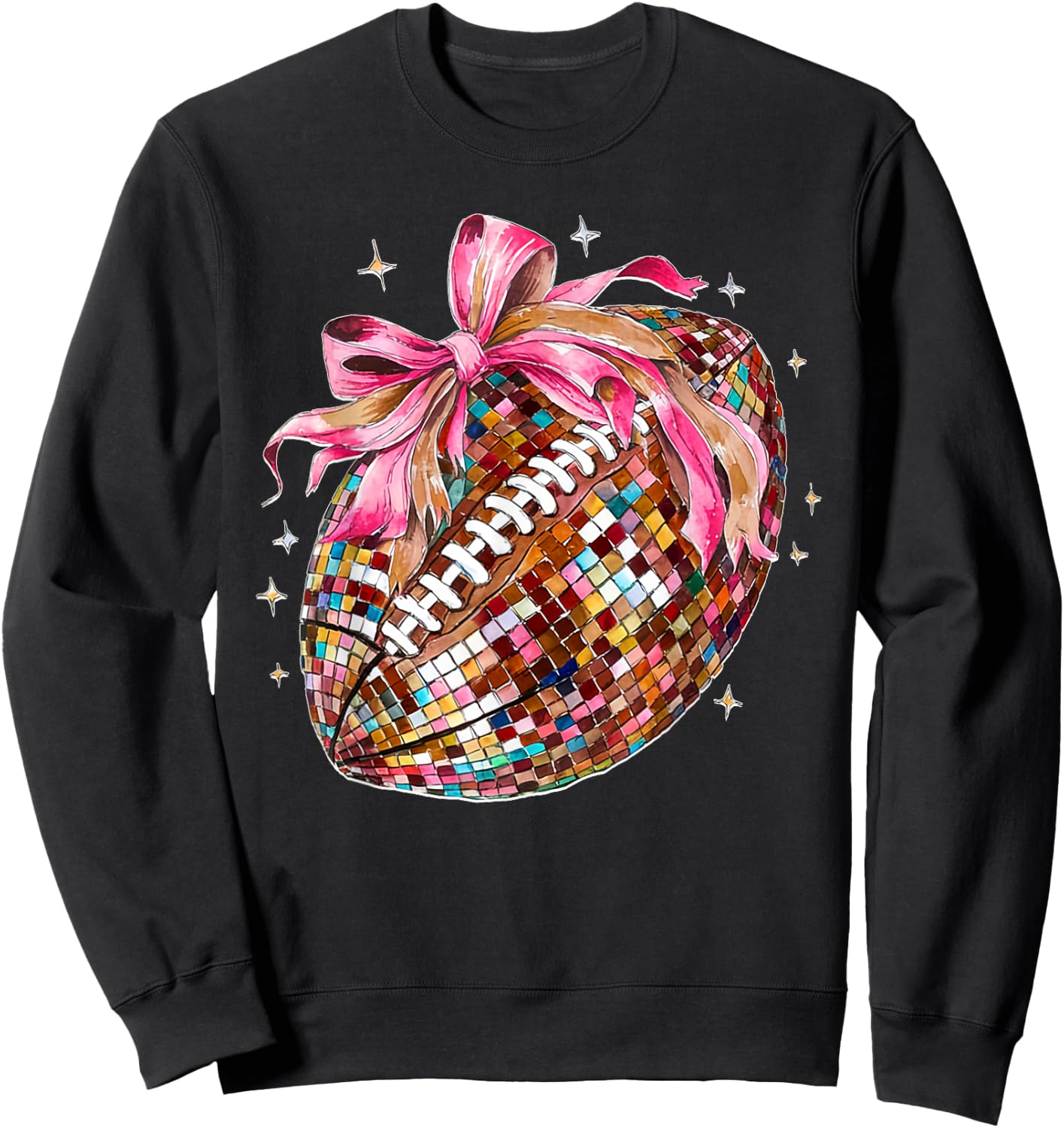 Coquette Bow Disco Funny Football Game Day Touchdown Season Sweatshirt - Sweatshirt | Black