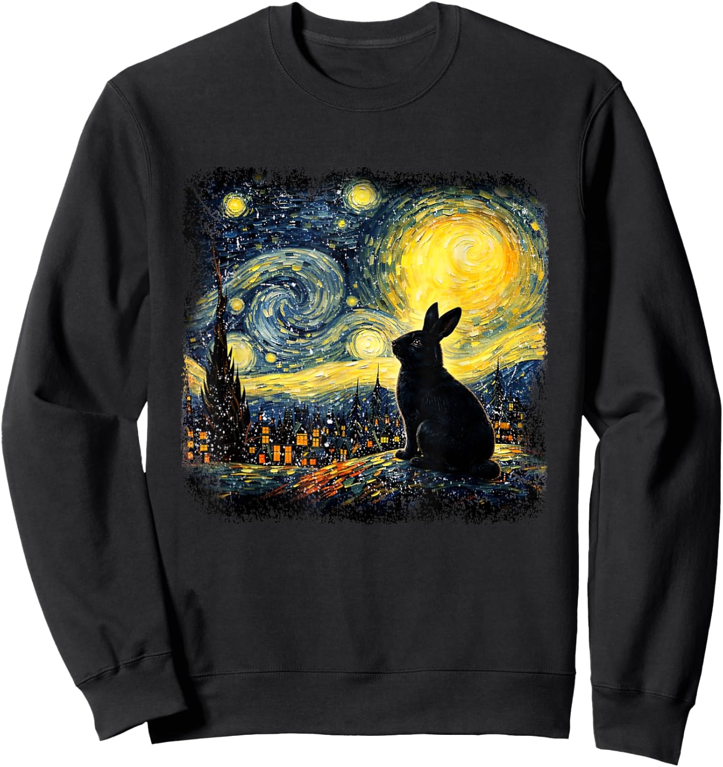 Rabbit Starry Night Van Gogh Bunny for Rabbit Lovers Bunny Sweatshirt - Sweatshirt | Black