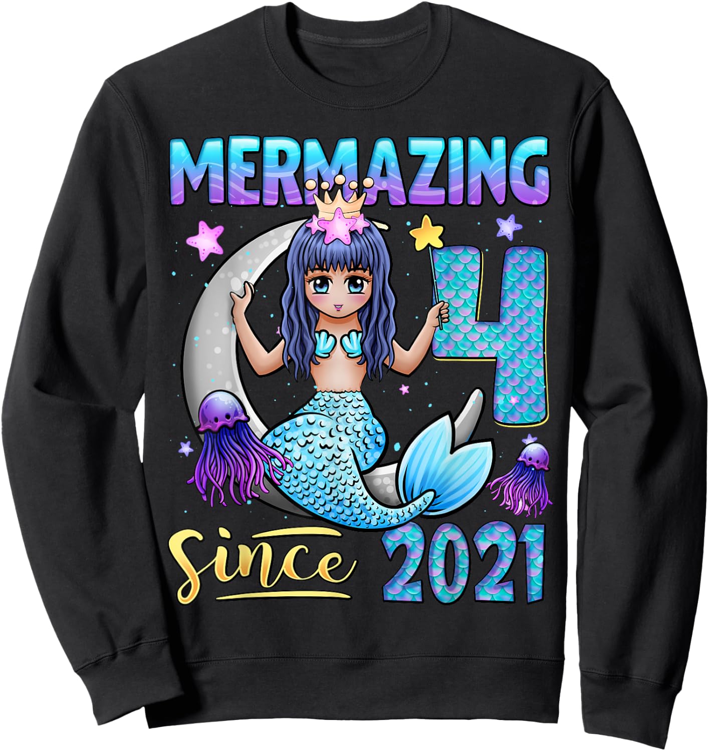 Mermaid Birthday Shirt 4 Years Old Mermaid 4th Birthday Girl Sweatshirt - Sweatshirt | Black