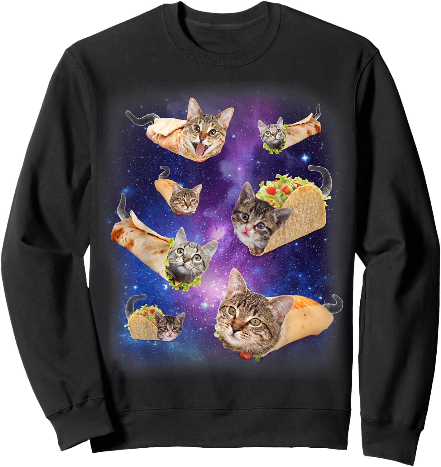 Burrito Cat and Taco Cat Space Galaxy Meme Tacocat Silly , Black, S Sweatshirt - Sweatshirt | Black